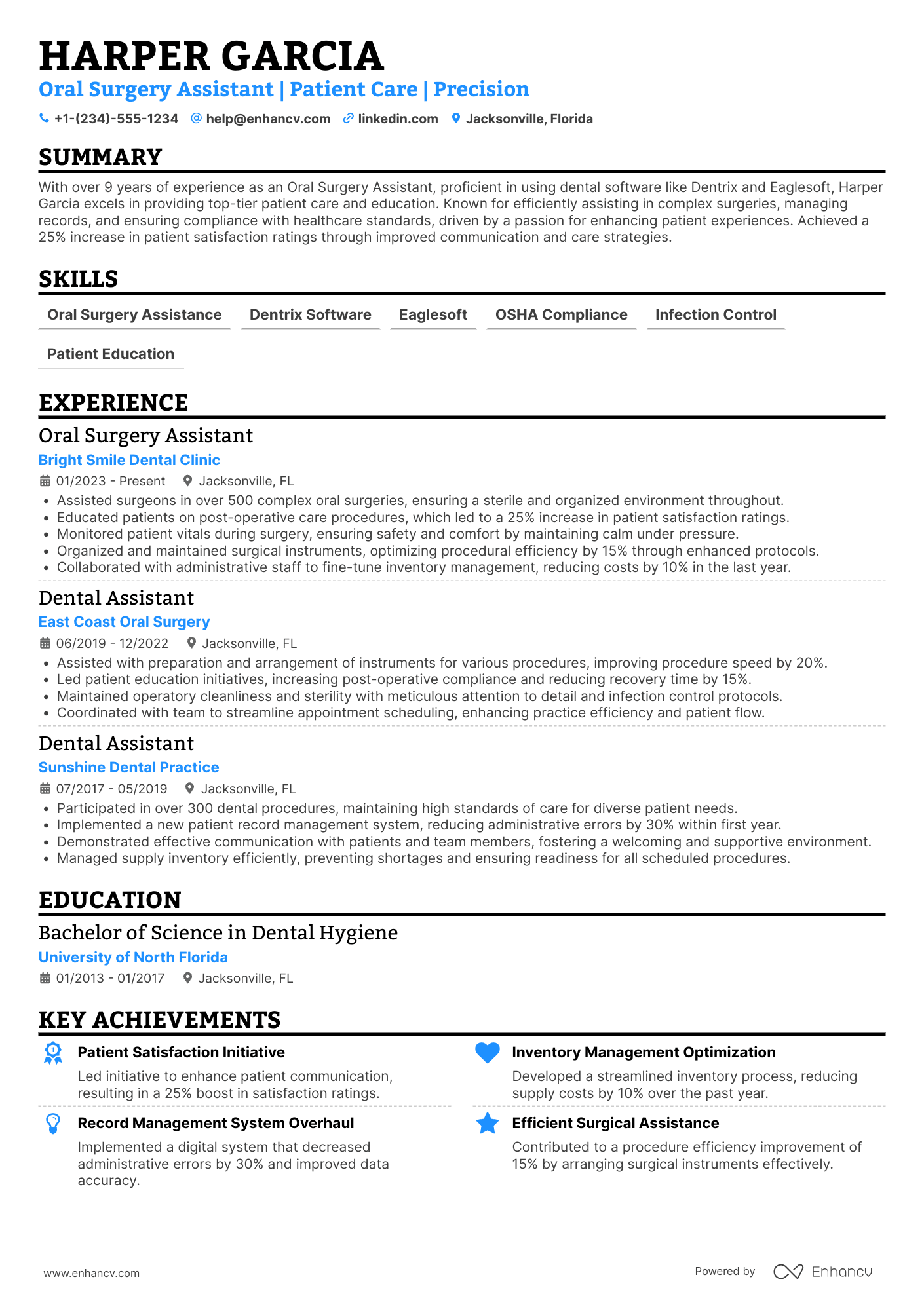Oral Surgery Assistant Resume Example