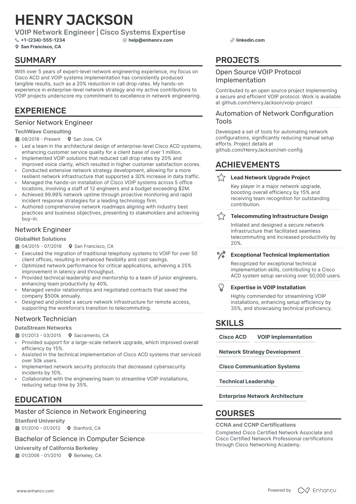 VOIP Network Engineer Resume Example