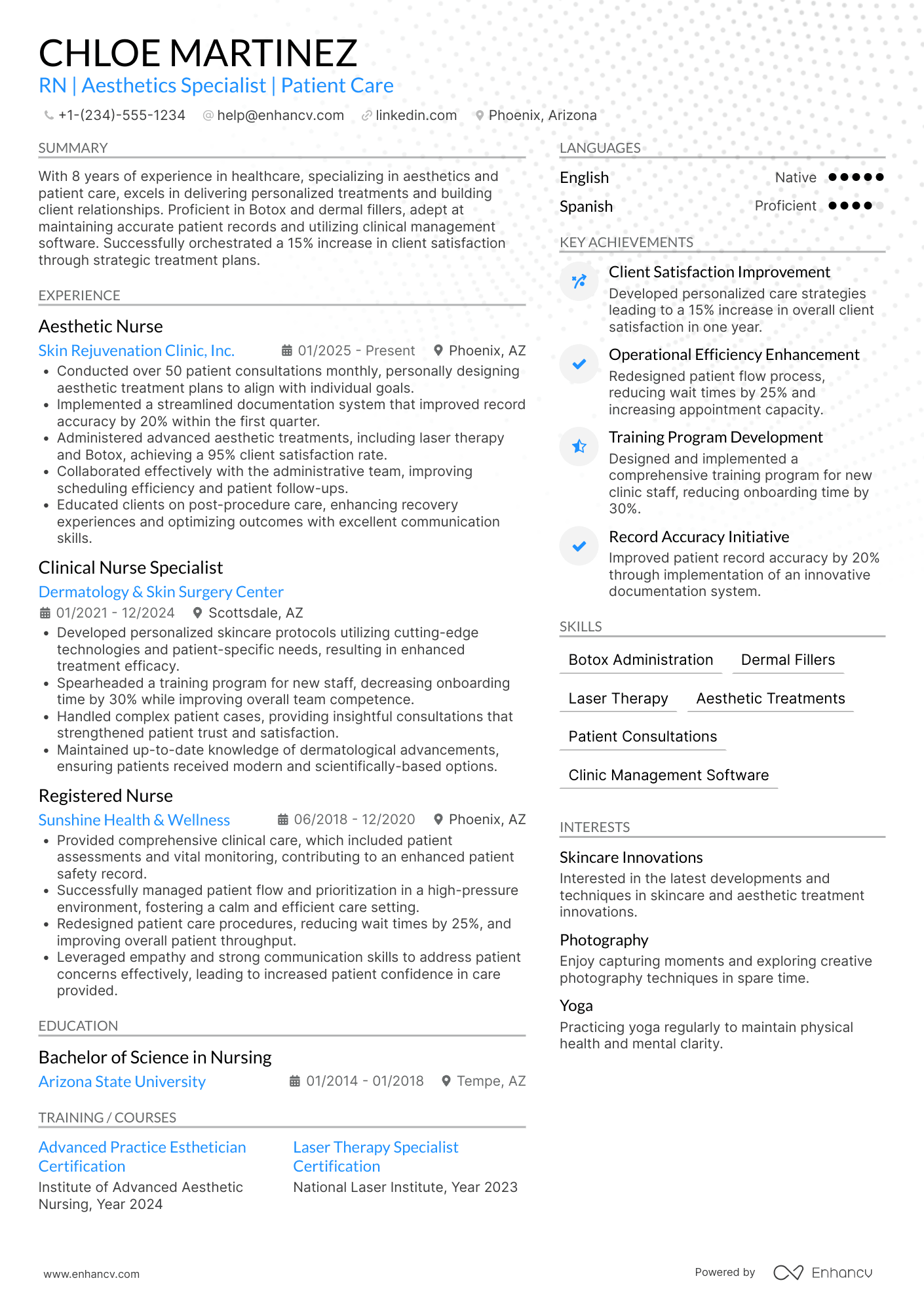 Aesthetic Nurse Coordinator Resume Example