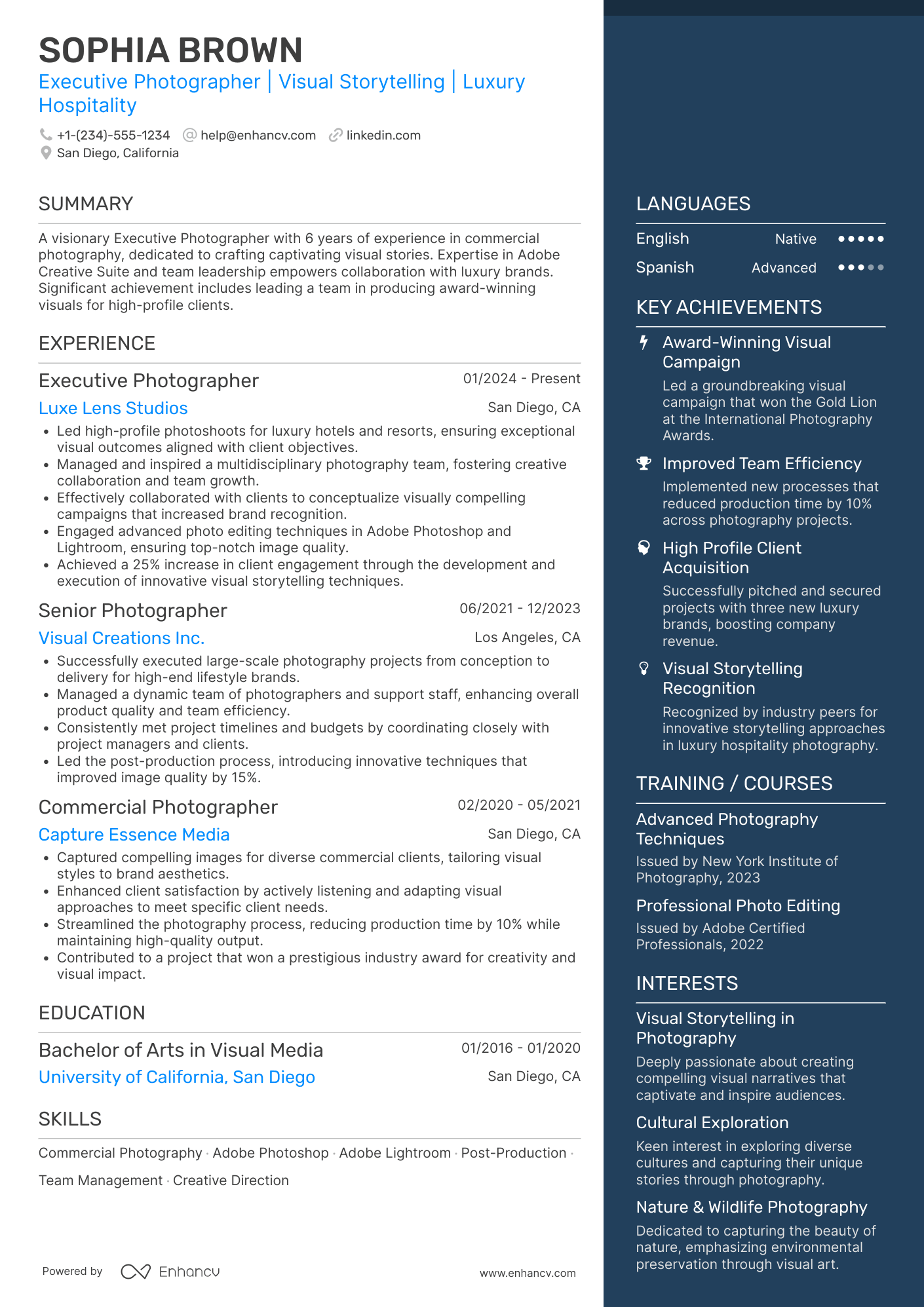 Executive Photographer Resume Example