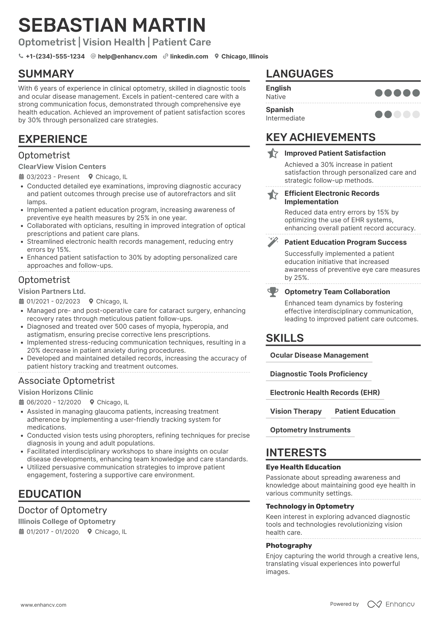 Optometry Resume Example