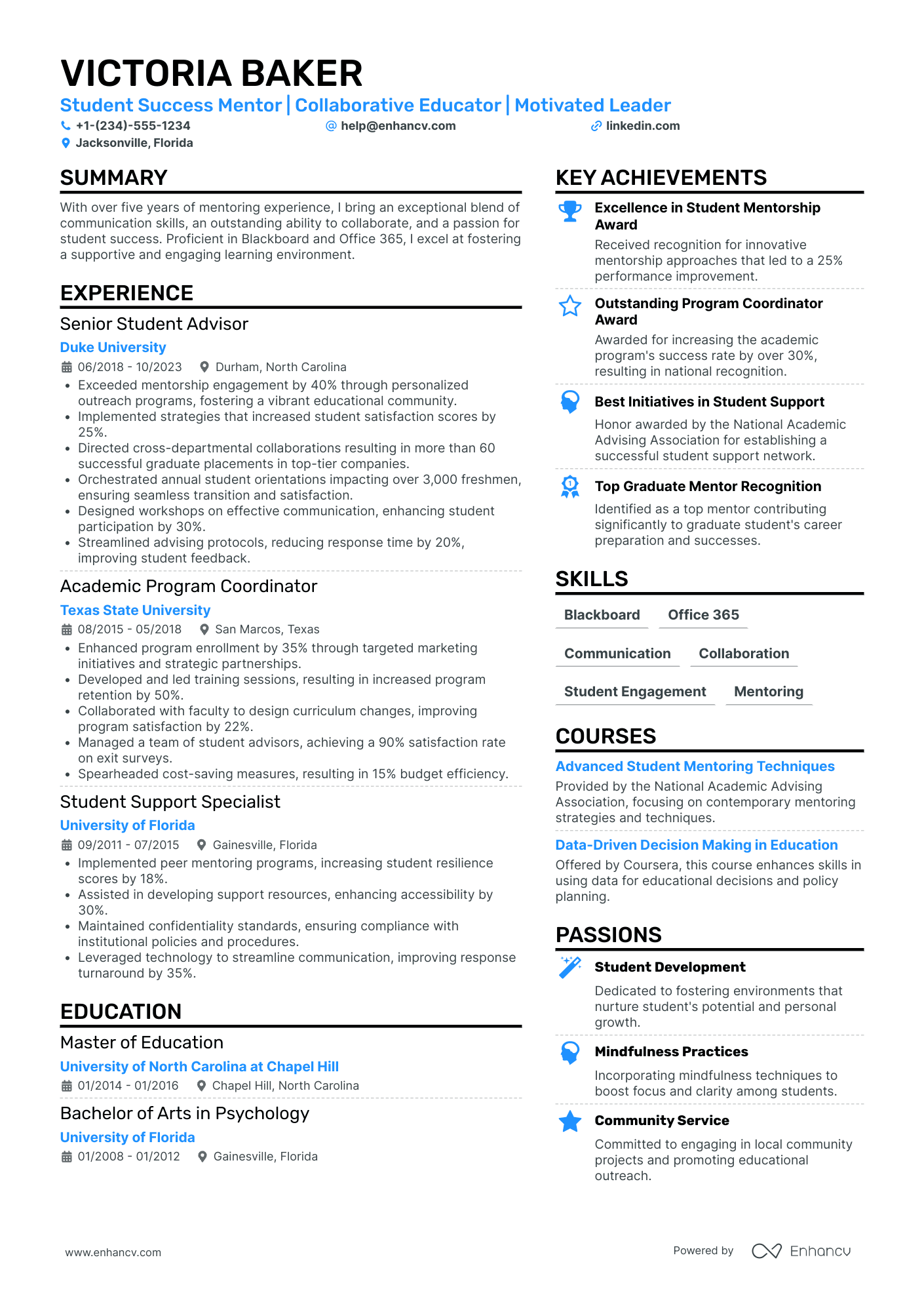 High School Student Mentor Resume Example