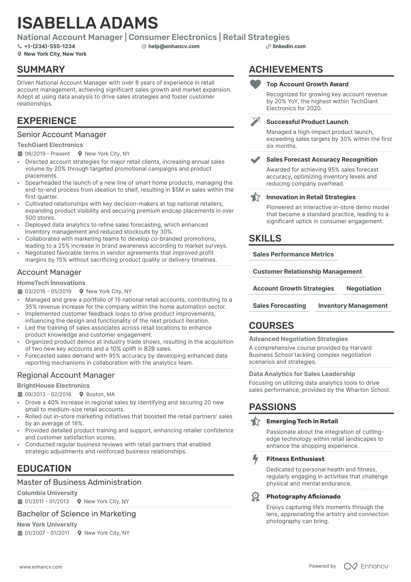 National Account Manager Resume Example