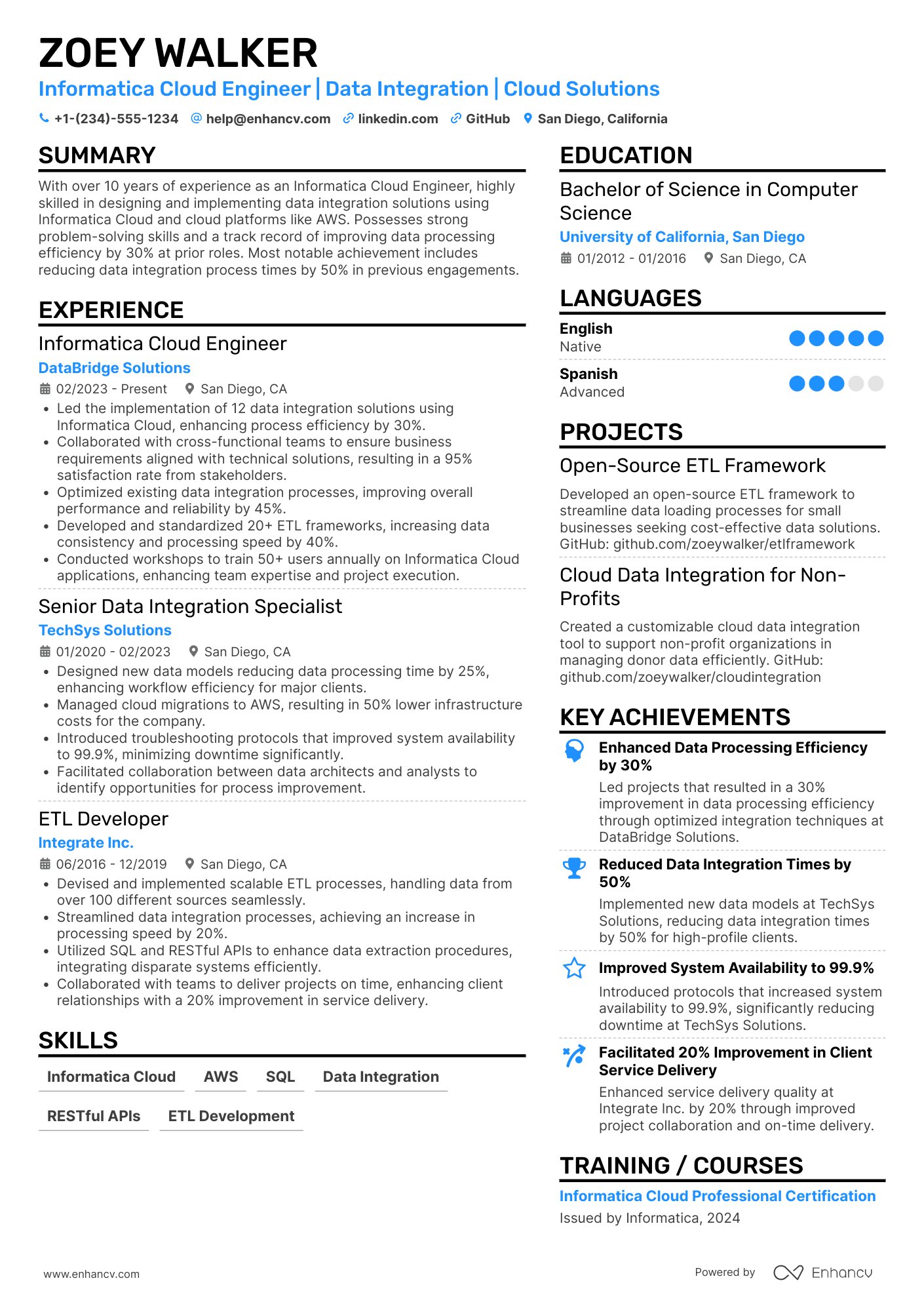 Informatica Cloud Engineer Resume Example