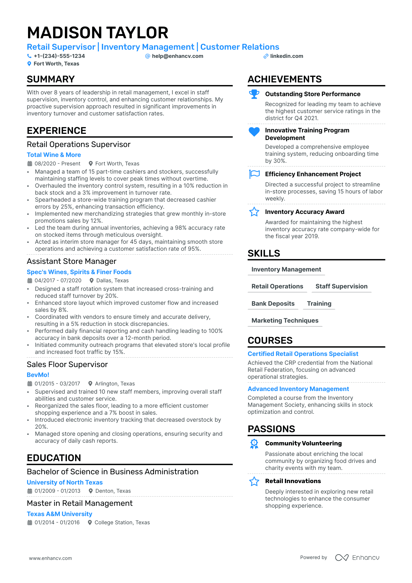 Liquor Store Manager Resume Example