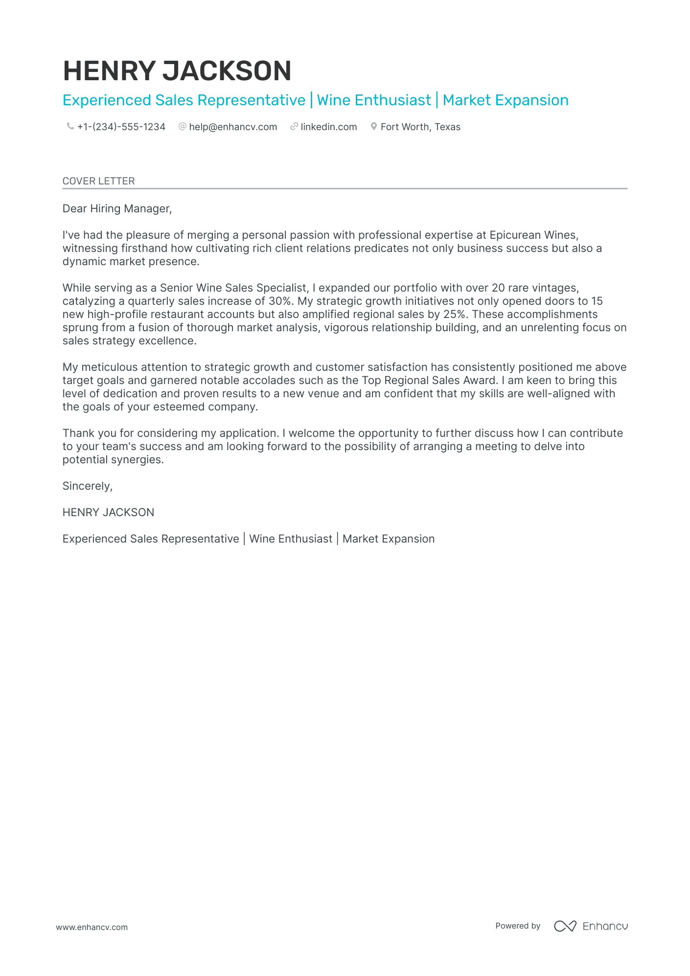 Wine Sales Representative Resume Example