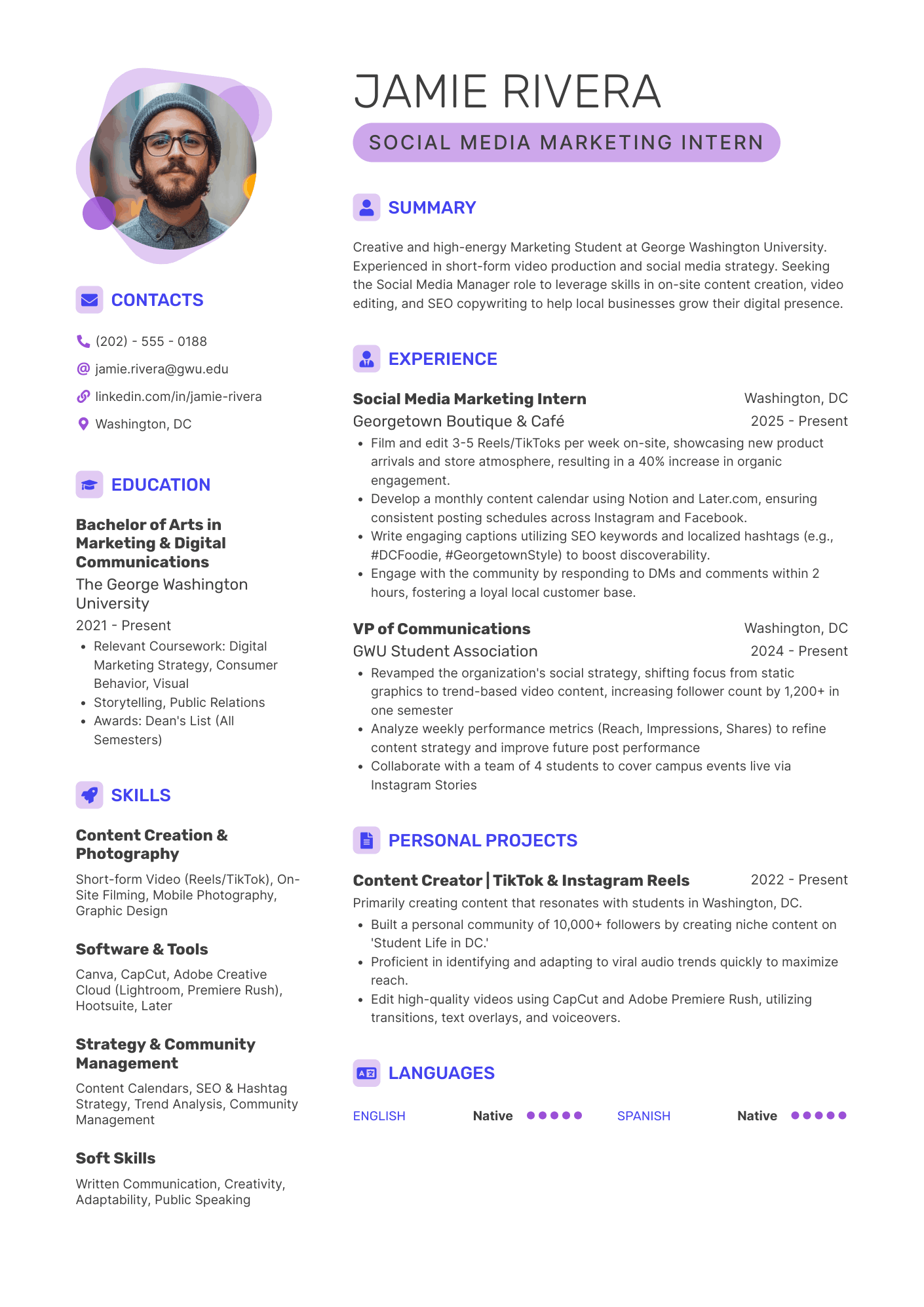 Social Media College Students Resume Example