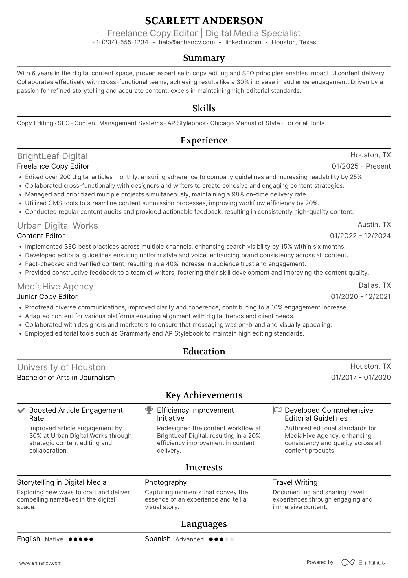 Freelance Copy Editor Resume Example
