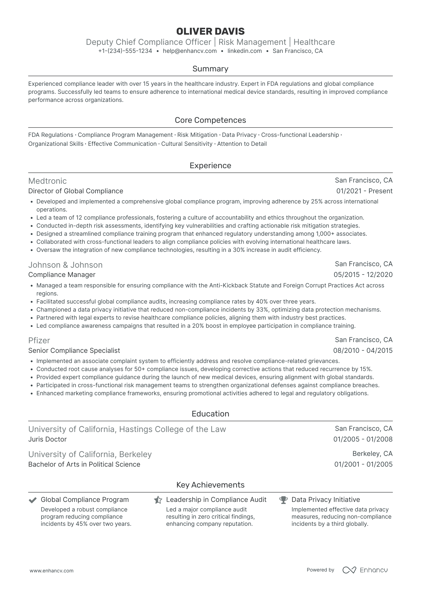 Deputy Chief Integrity Officer Resume Example