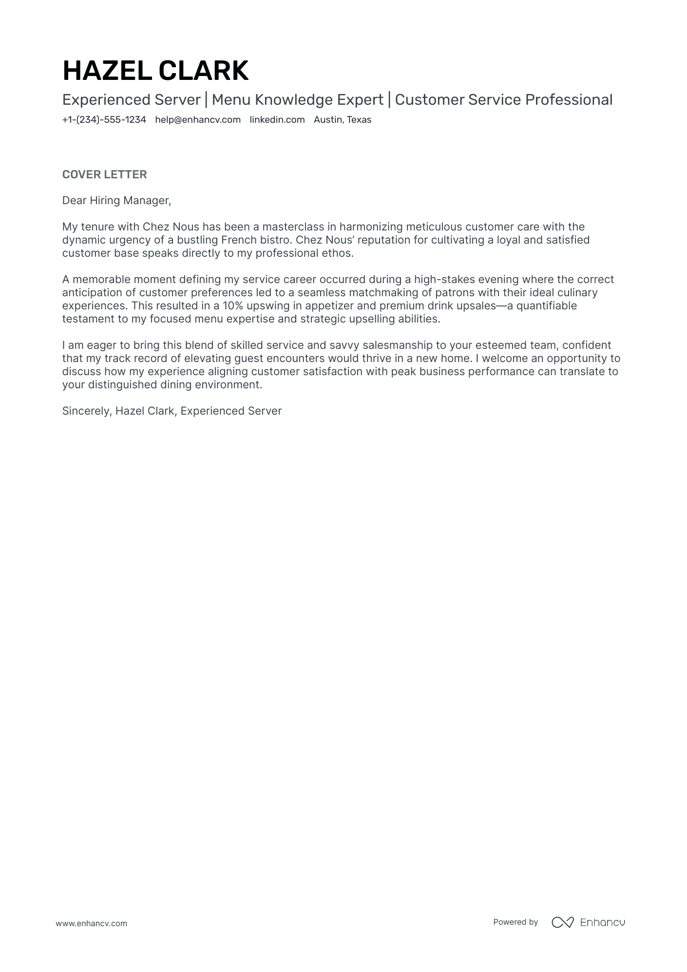 Waitress Cashier Resume Example