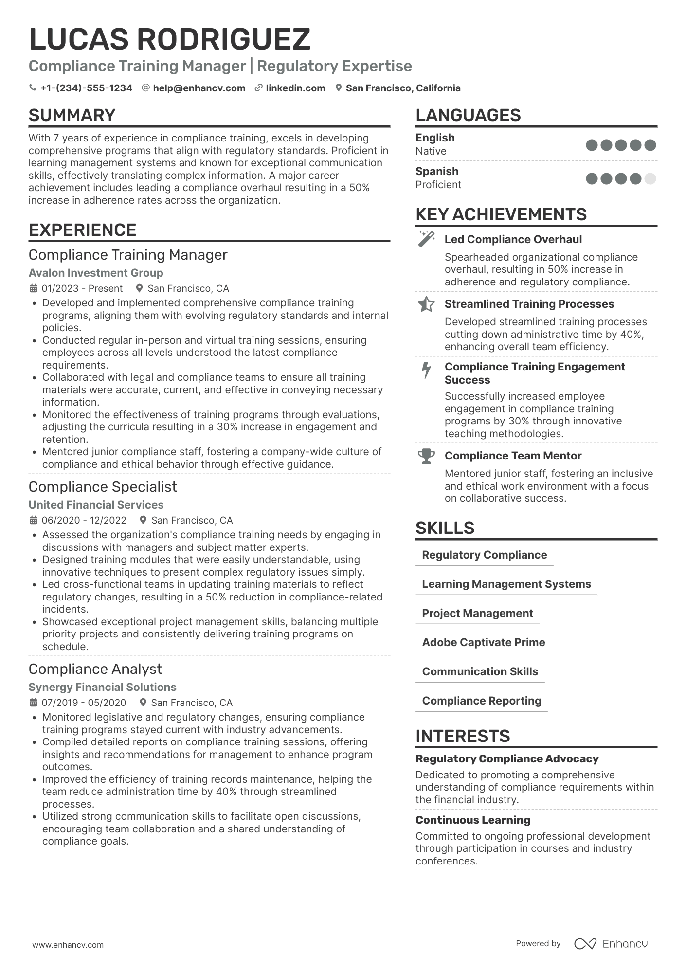 Compliance Training Manager Resume Example