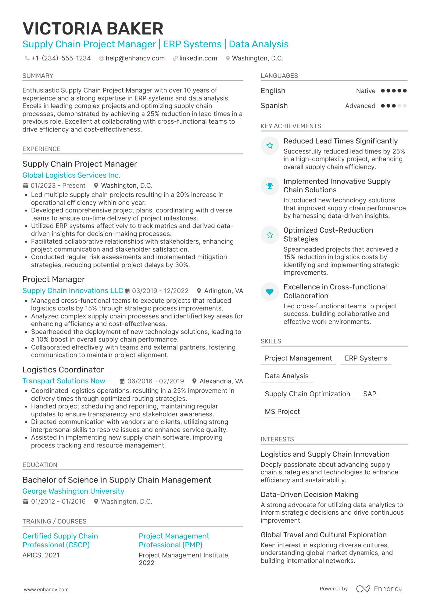Supply Chain Project Manager Resume Example