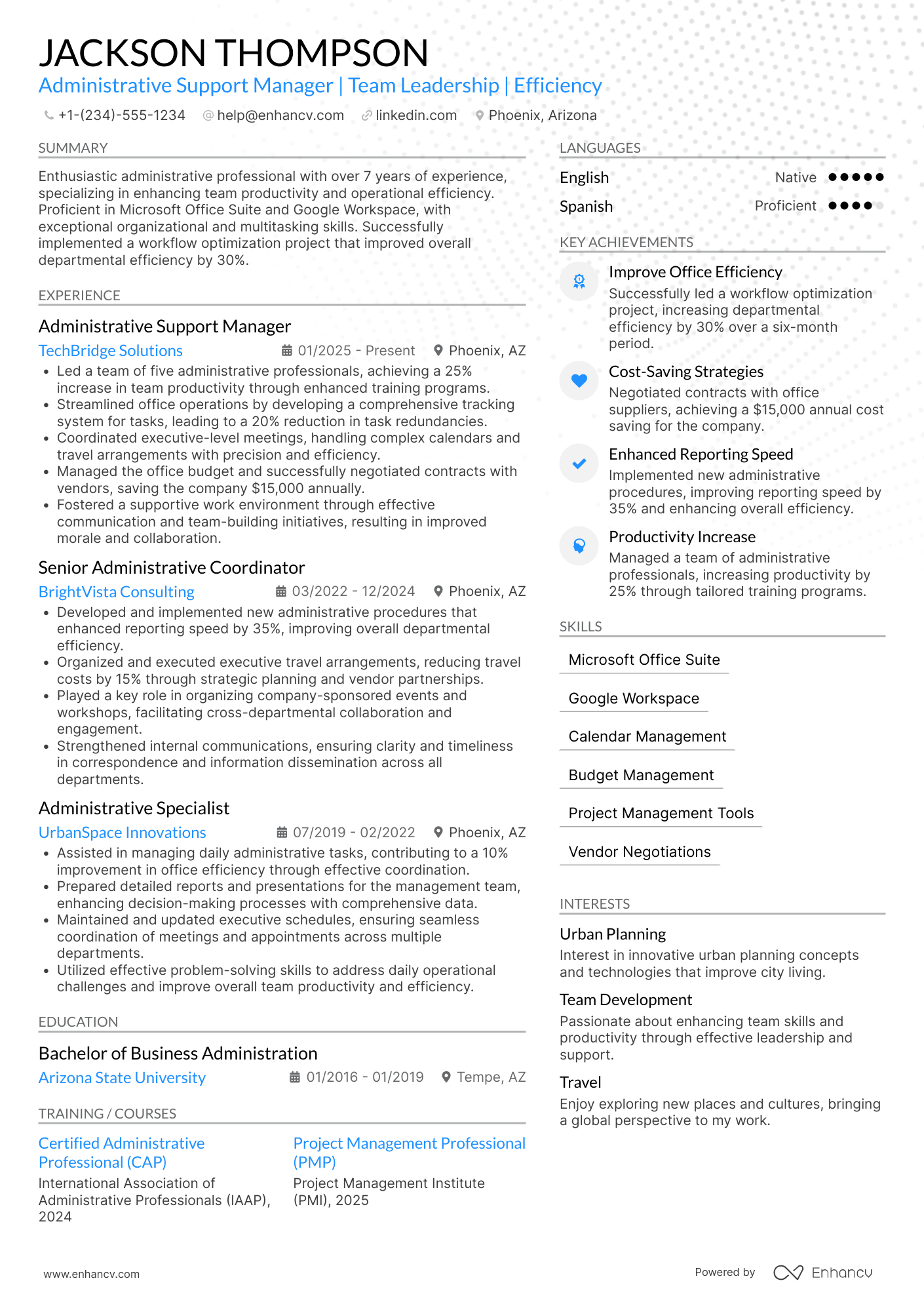 Administrative Support Manager Resume Example
