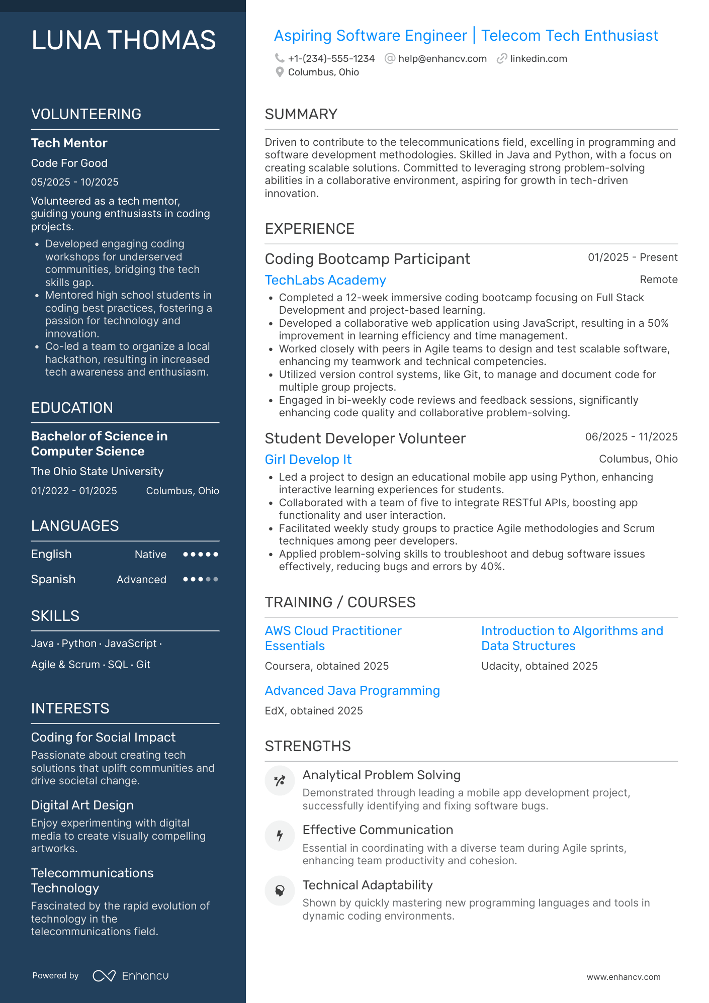 Software Engineer Intern Resume Example