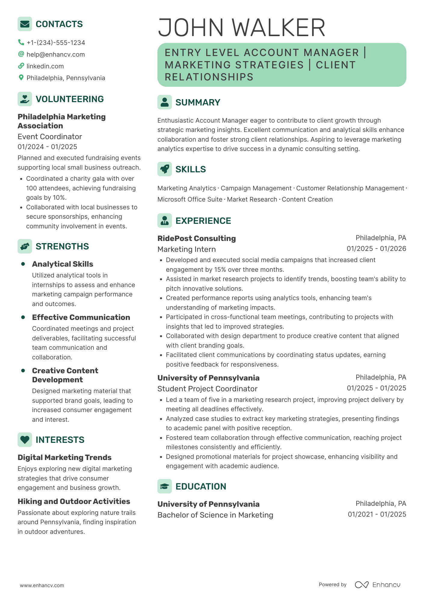 Entry level Account Manager Resume Example