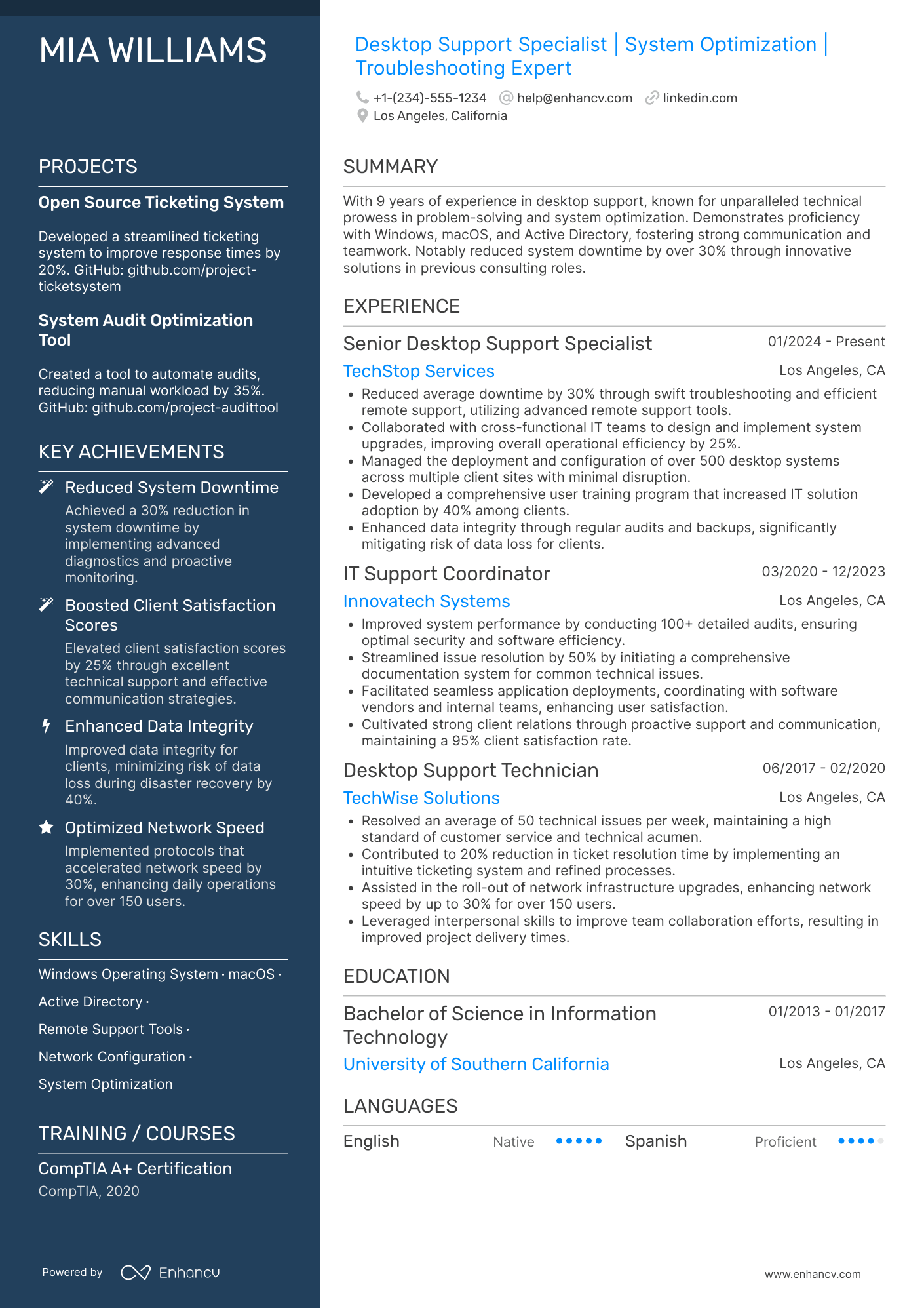 Desktop Support Consultant Resume Example