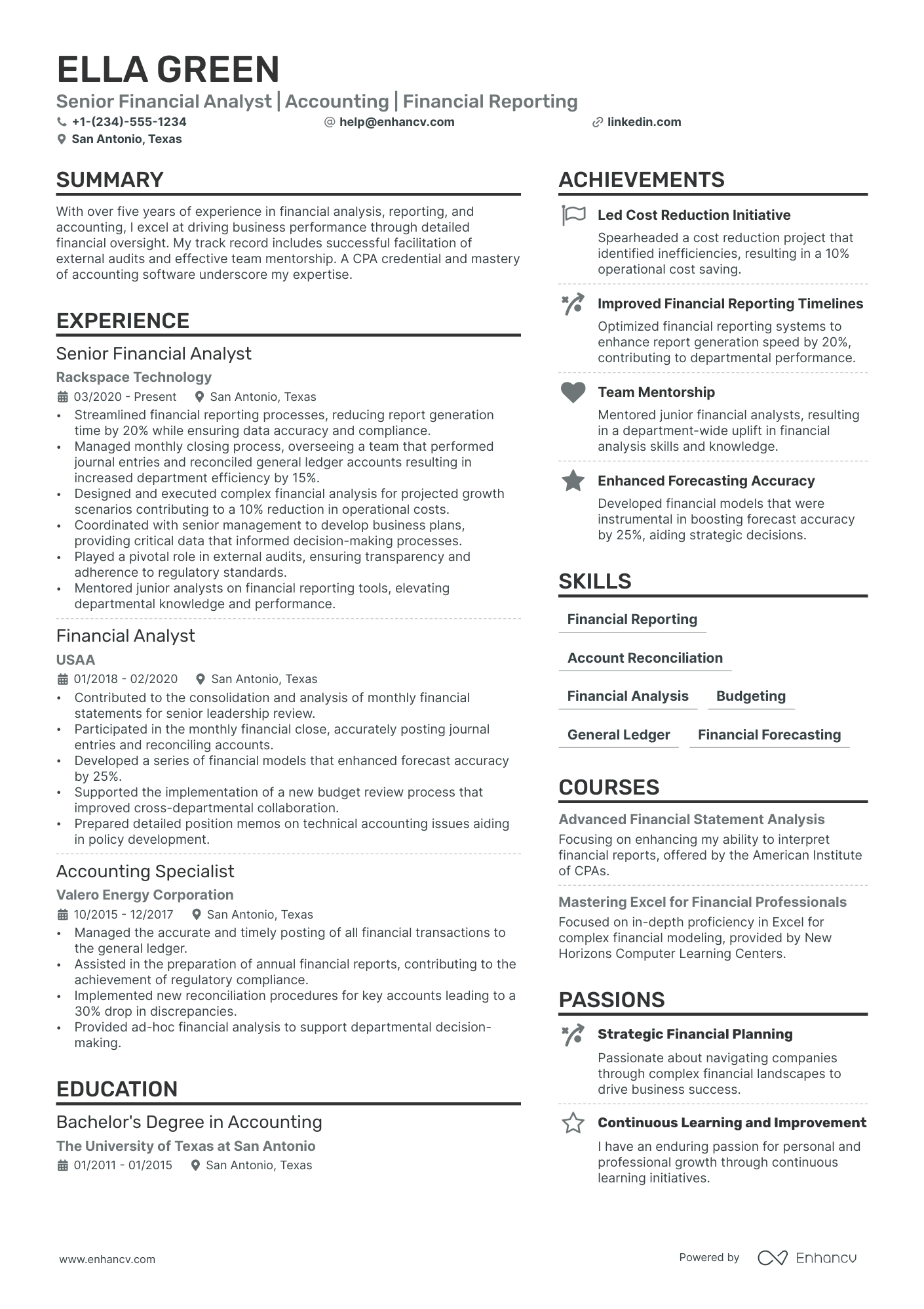 Corporate Financial Analyst Resume Example
