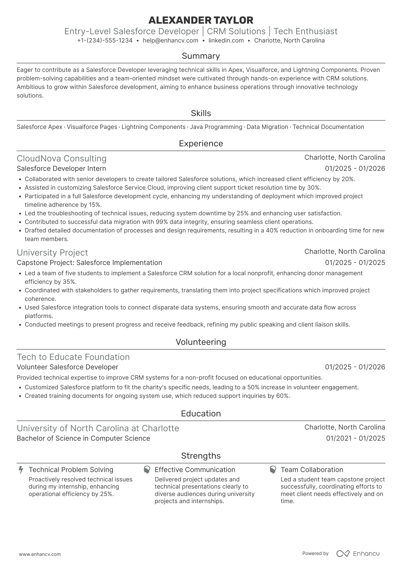 Entry Level Salesforce Developer Resume Example