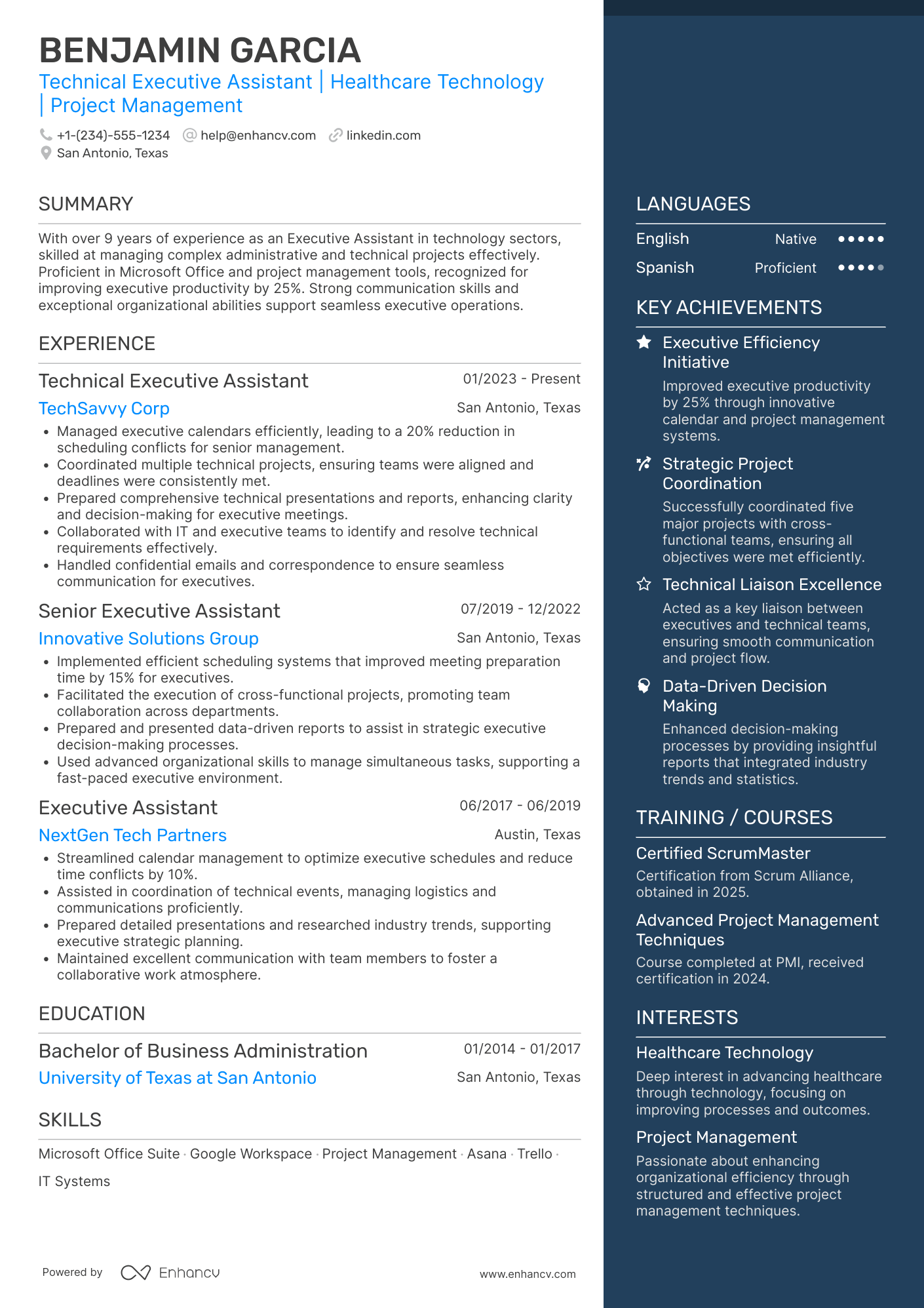 Technical Executive Assistant Resume Example