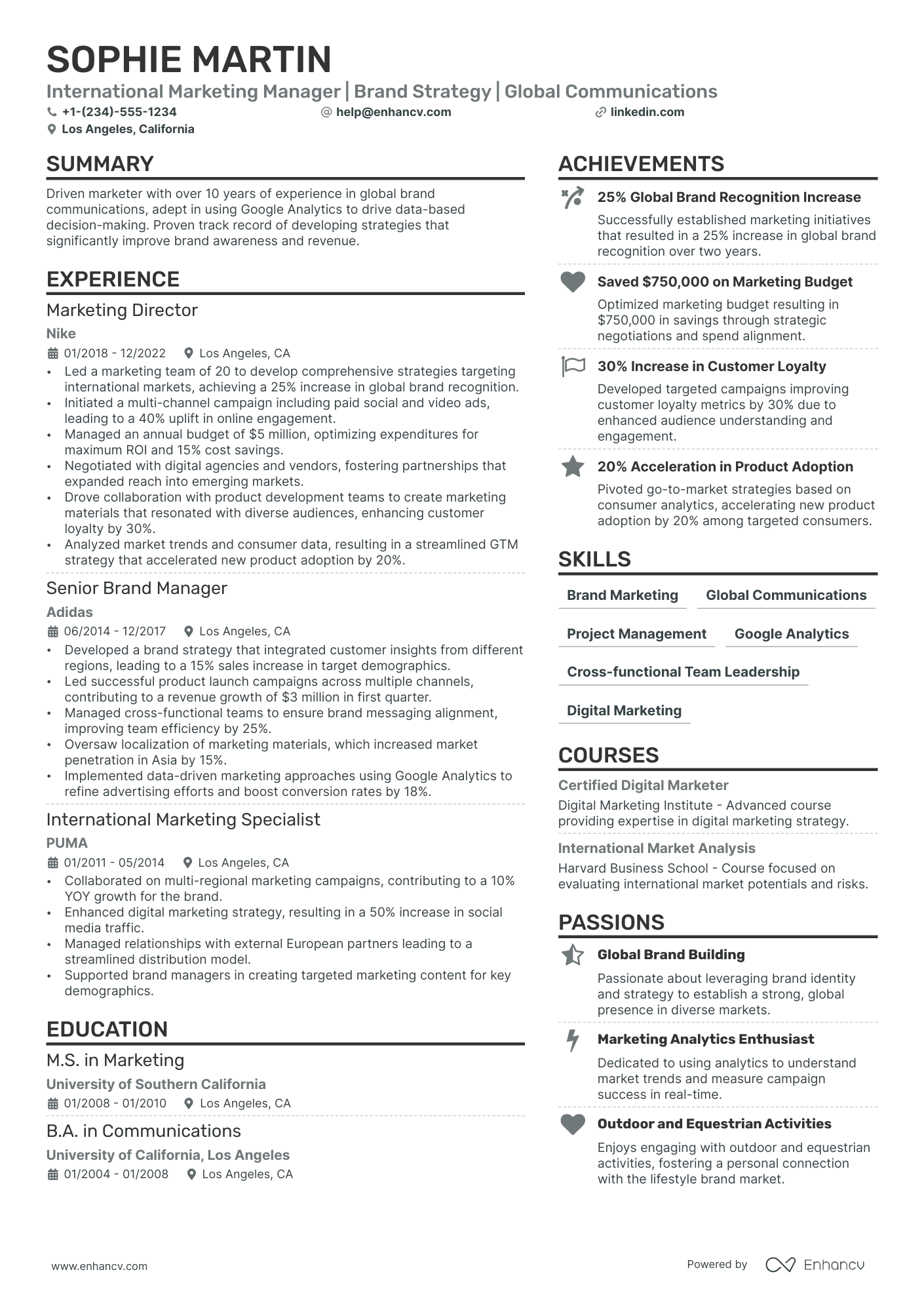 International Marketing Manager Resume Example