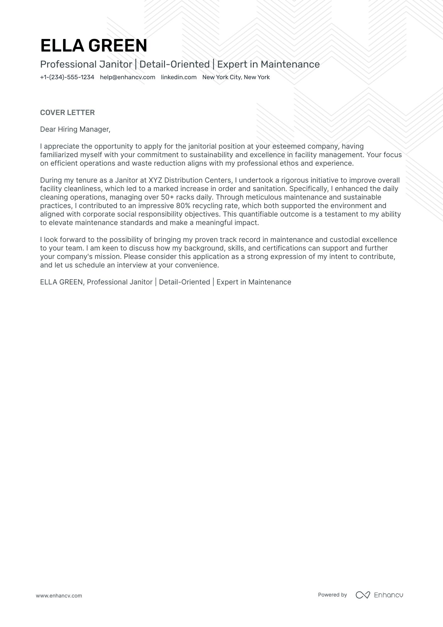 Warehouse Janitor Resume Example