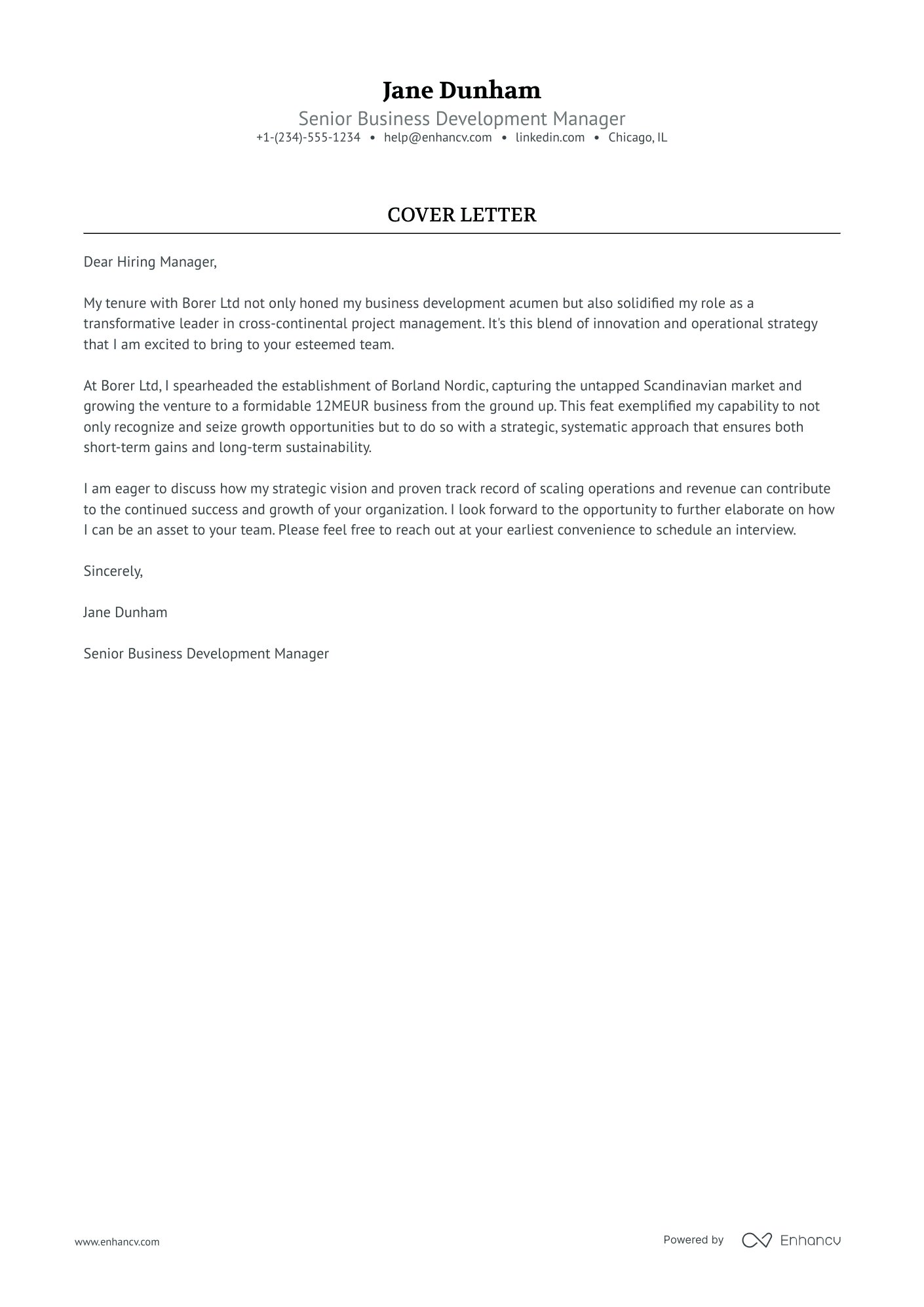 Senior Business Development Manager Resume Example