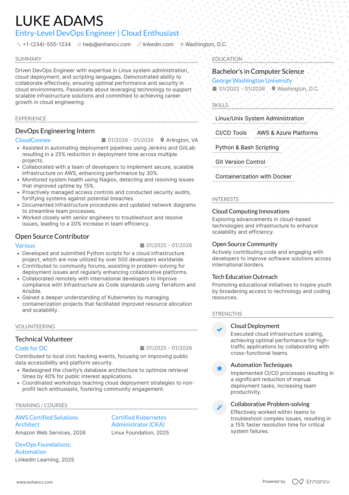 Entry Level DevOps Engineer Resume Example