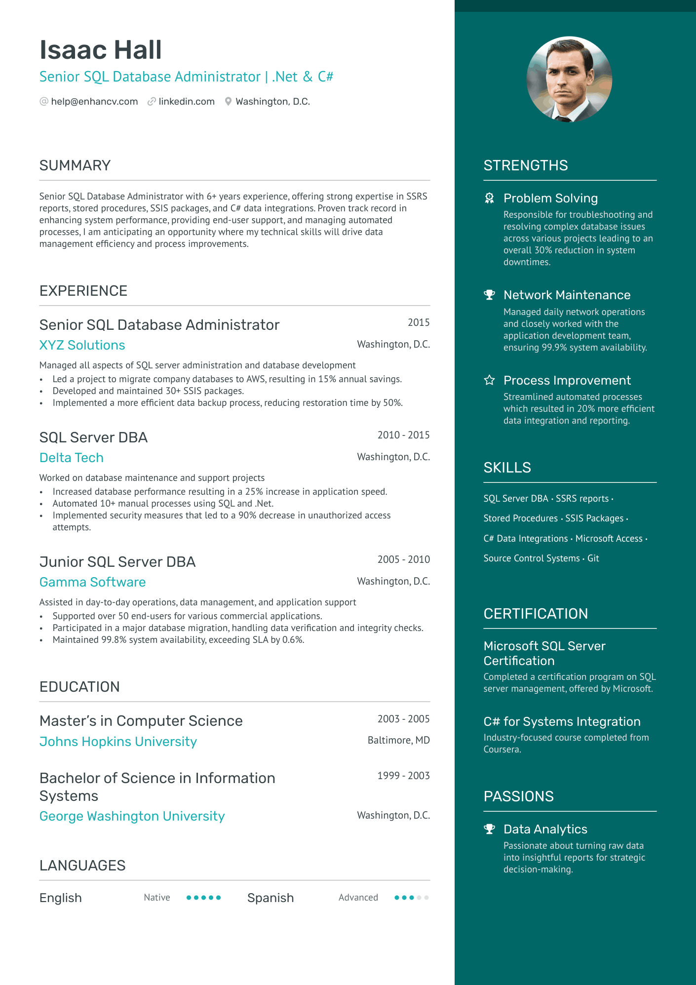 MS SQL Developer Resume Example