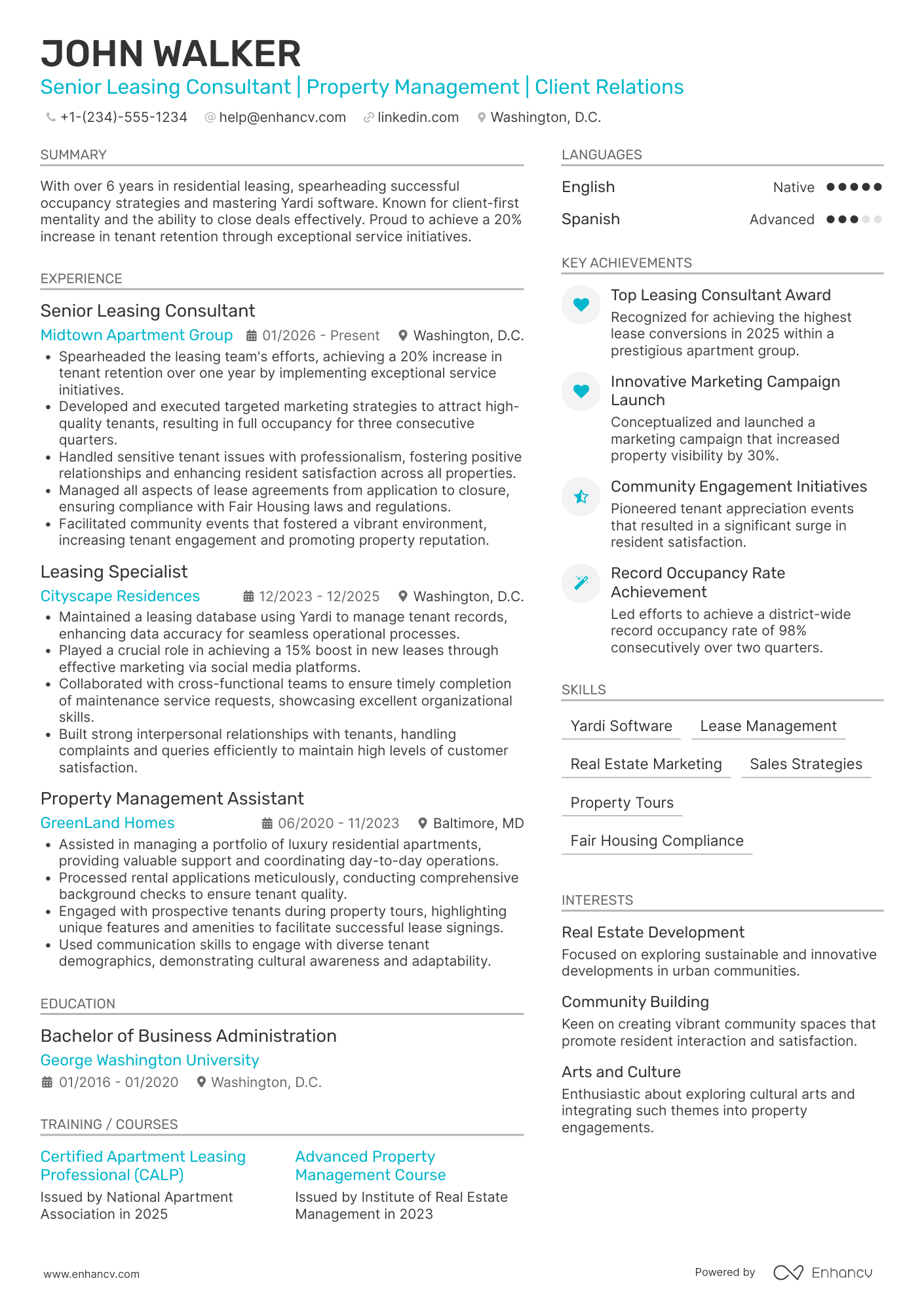 Senior Leasing Consultant Resume Example