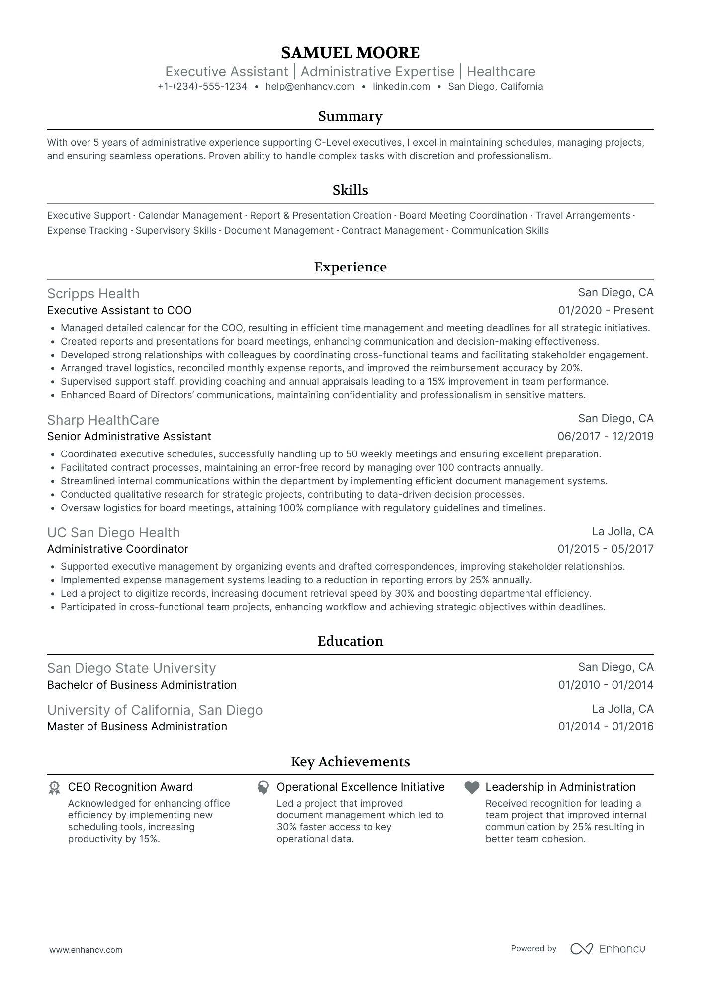 Executive Assistant for Operations Resume Example