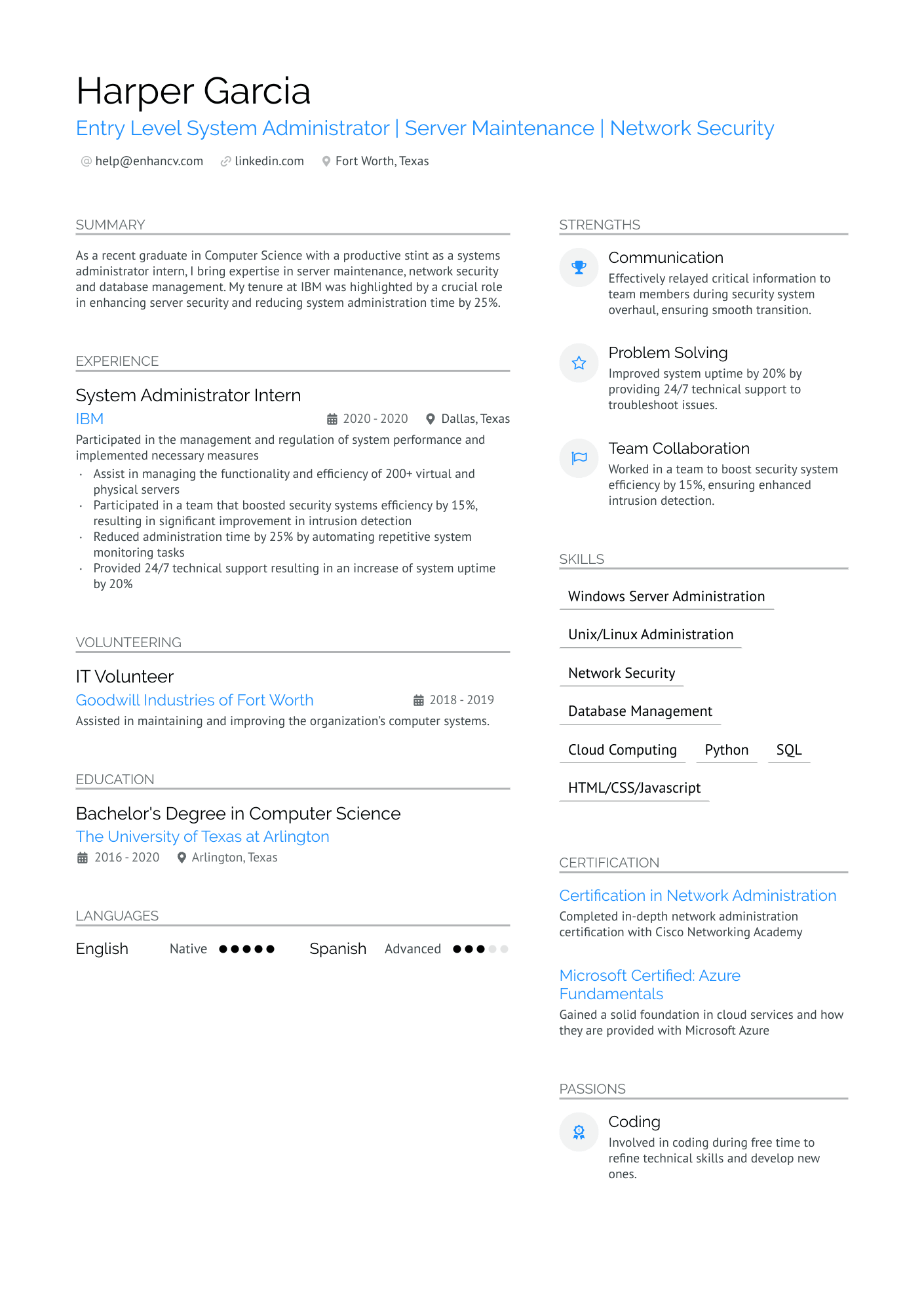 Entry Level System Administrator Resume Example