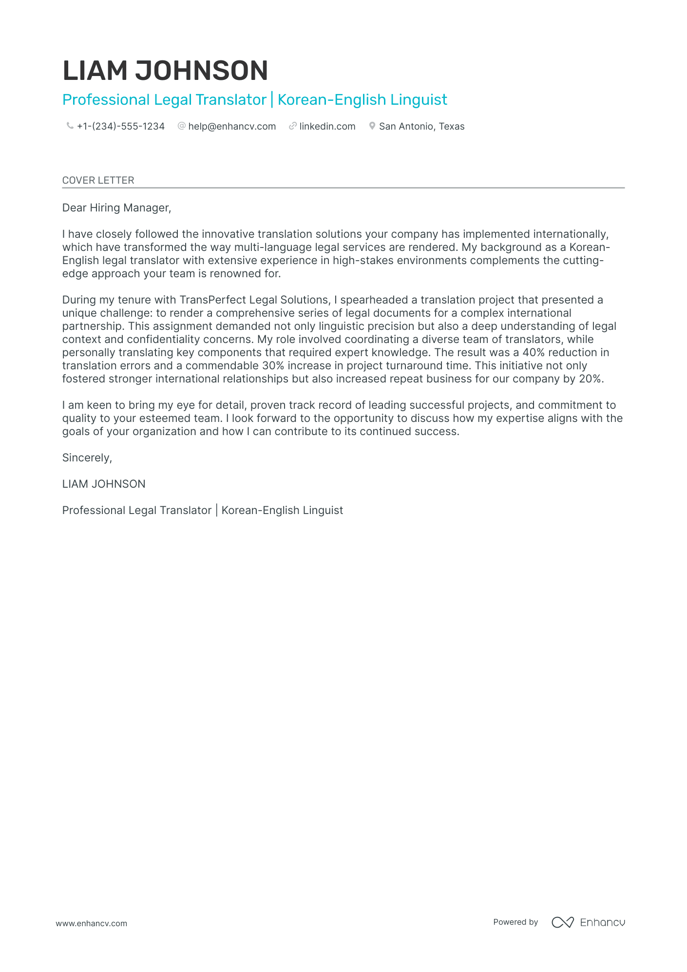 Legal Translator Resume Example