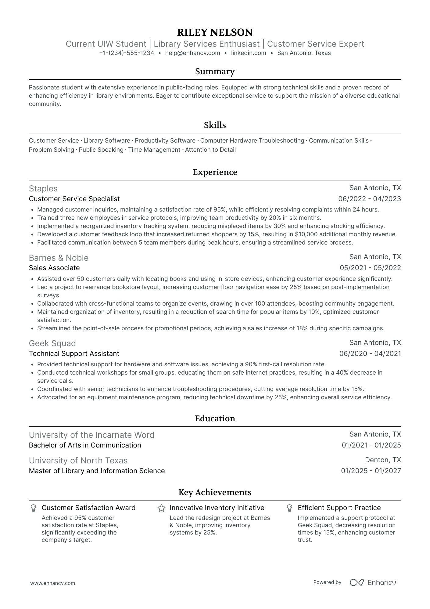 High School Student Library Assistant Resume Example