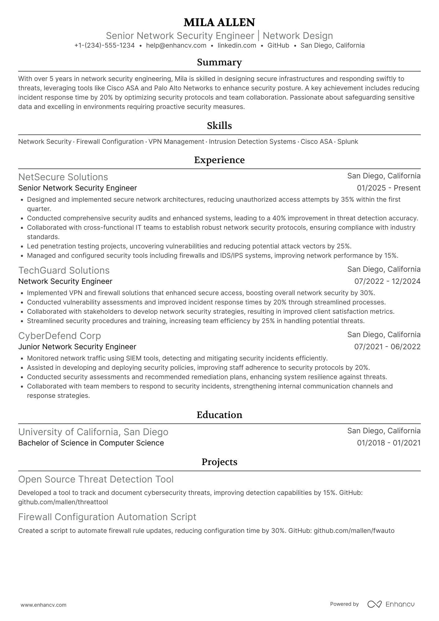 Senior Network Security Engineer Resume Example