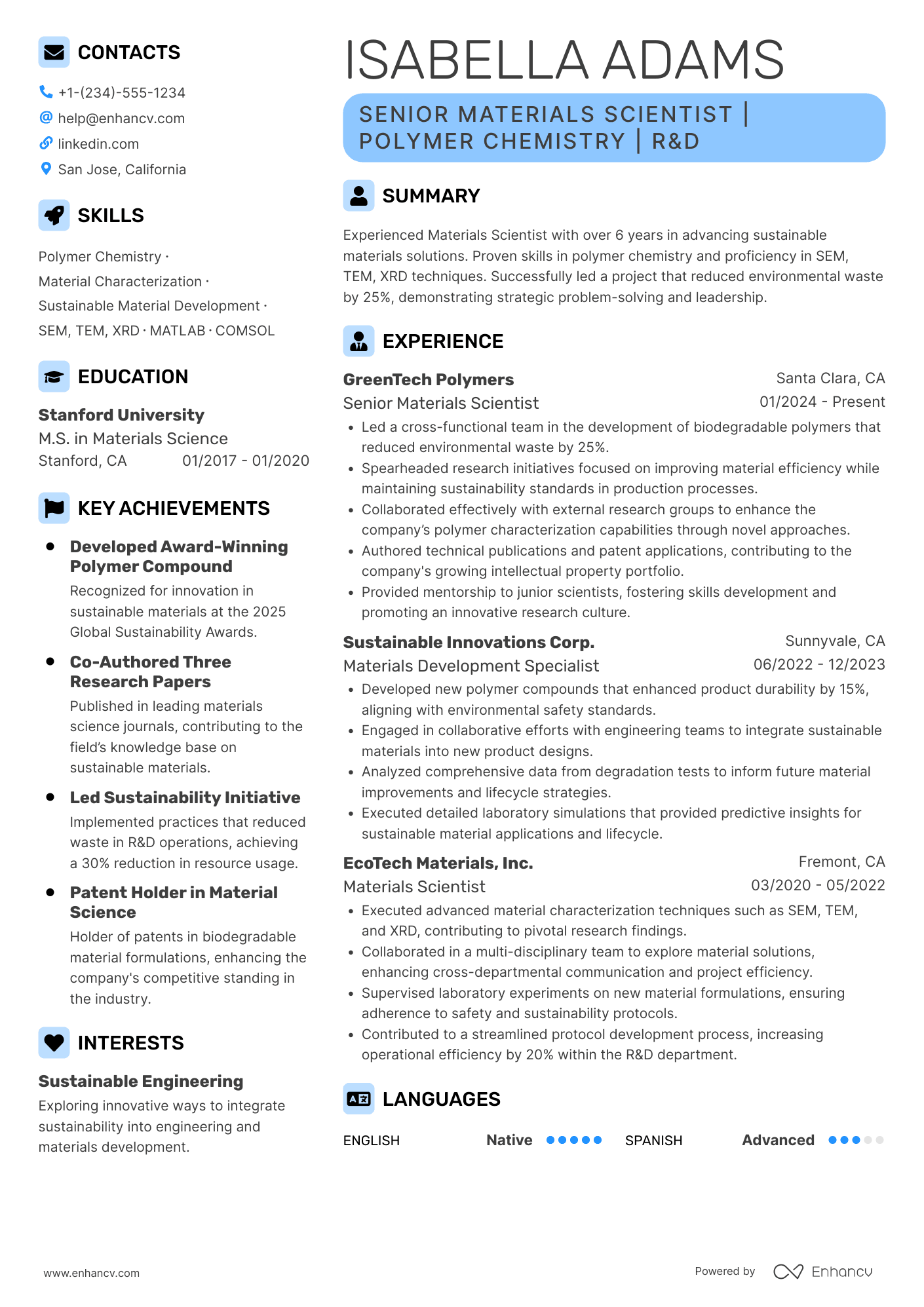 Materials Scientist Resume Example