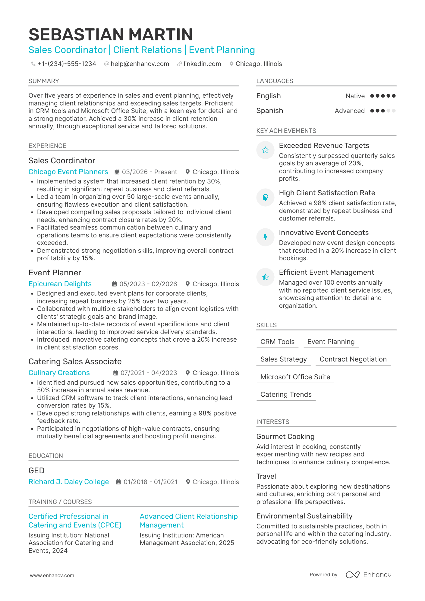 Catering Account Executive Resume Example