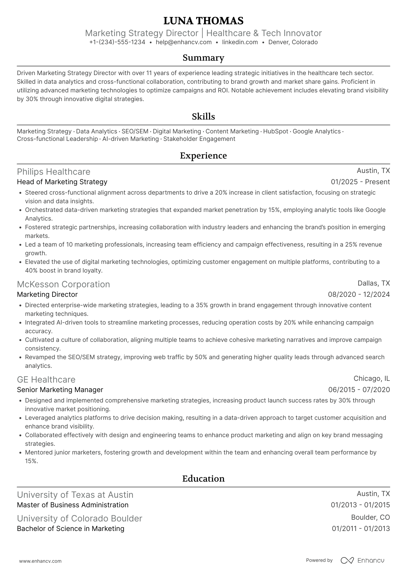 Marketing Strategy Director Resume Example