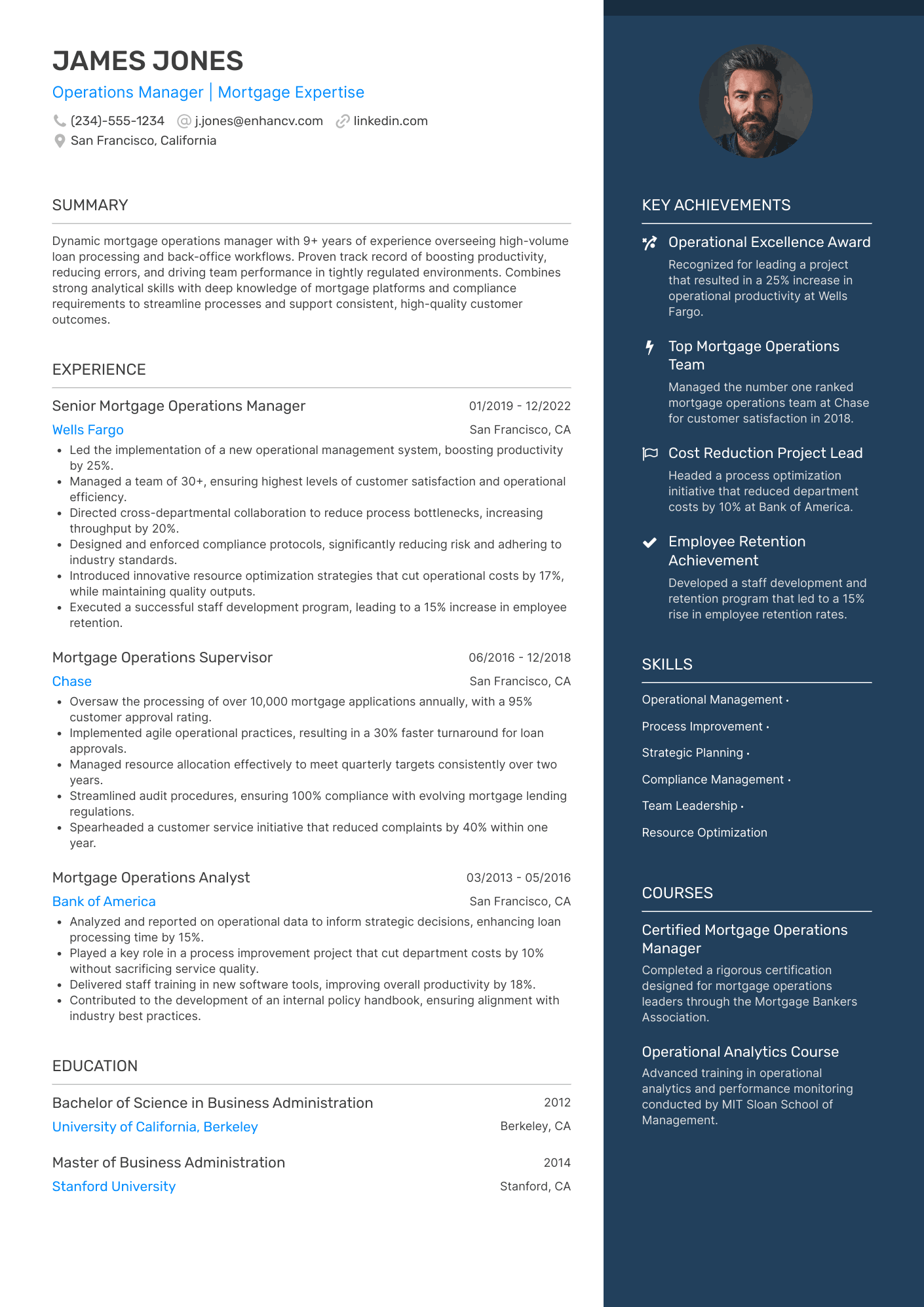 Mortgage Operations Manager Resume Example