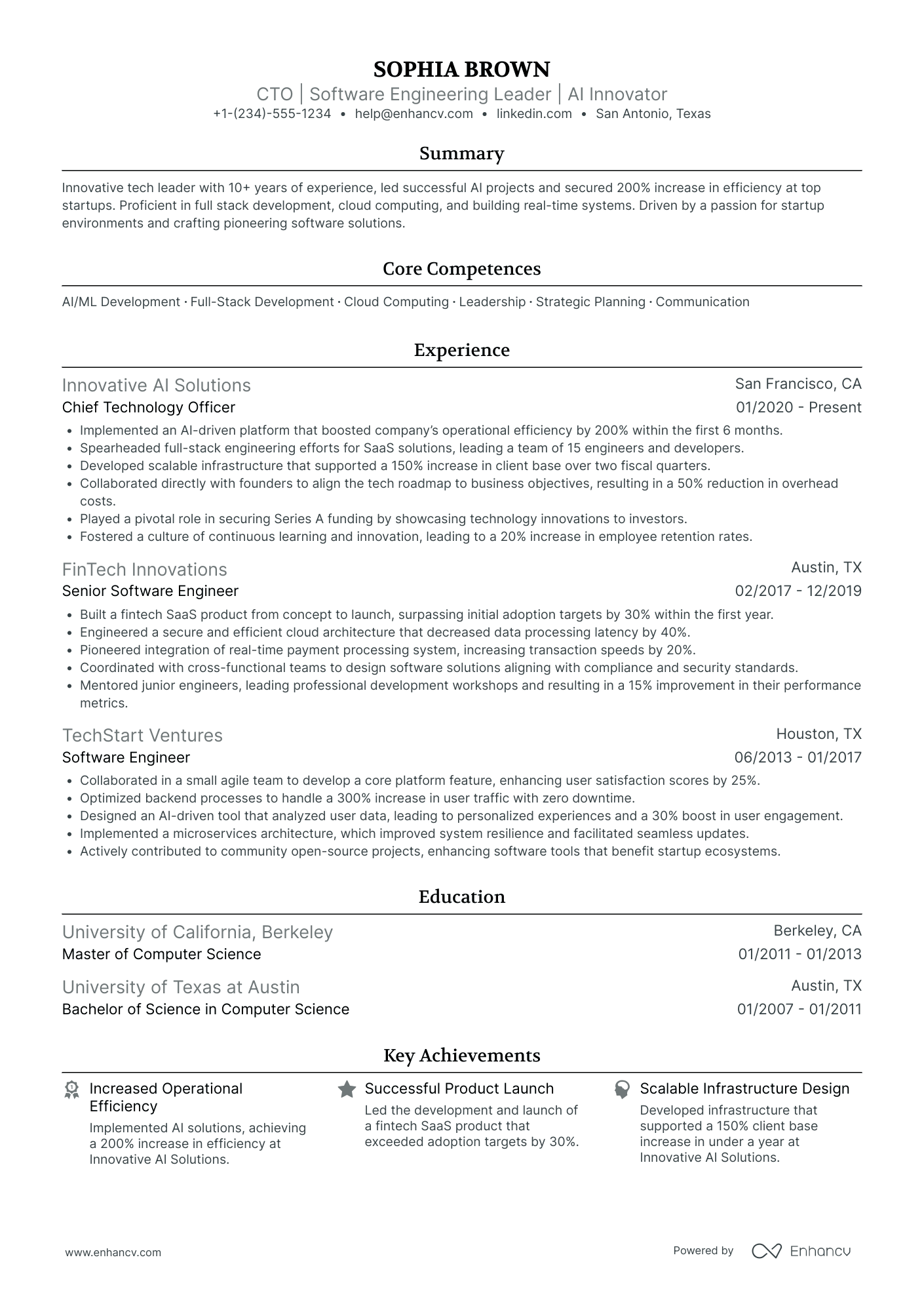 Chief Technology Officer for Software Development Resume Example