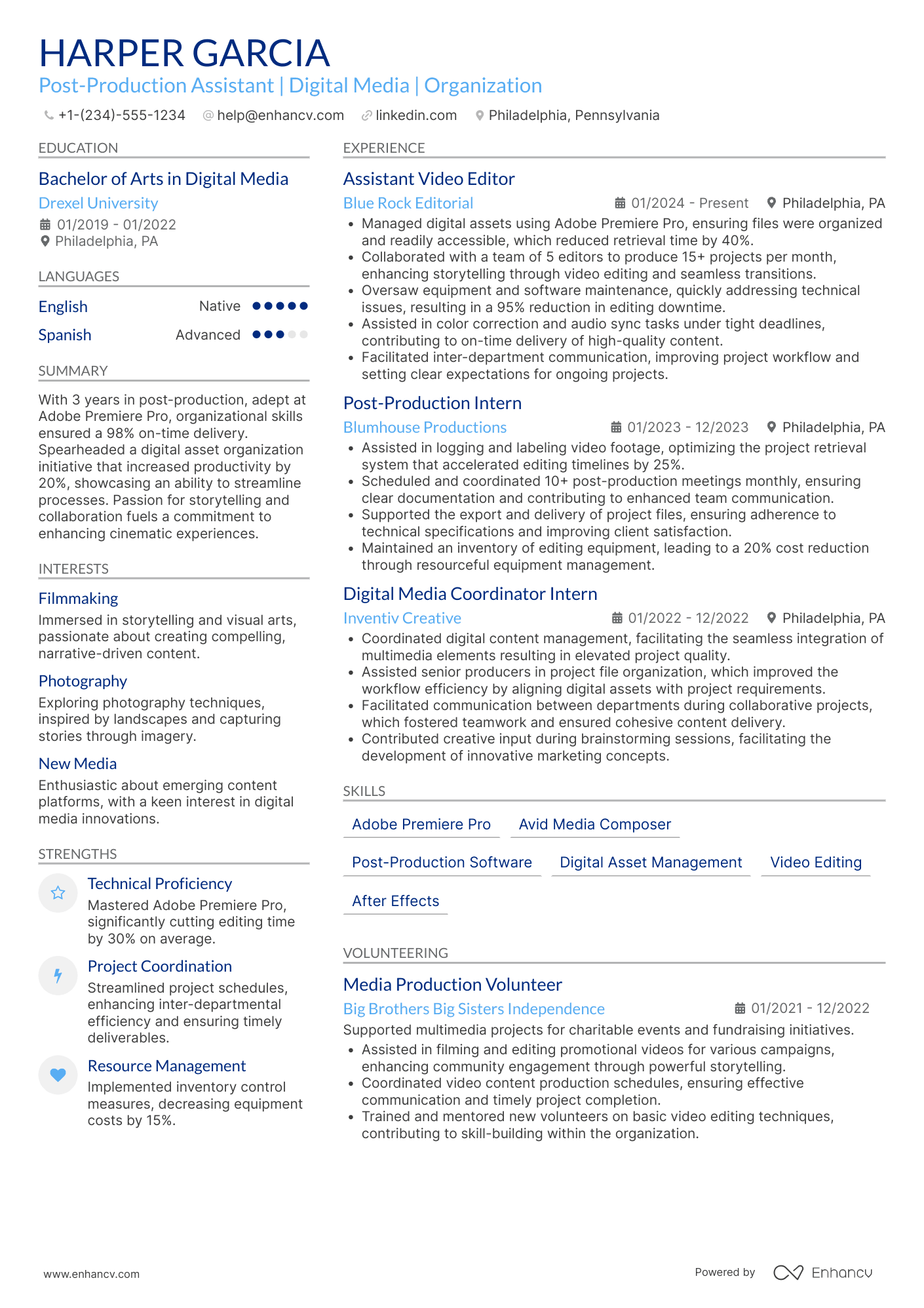 Post Production Assistant Resume Example