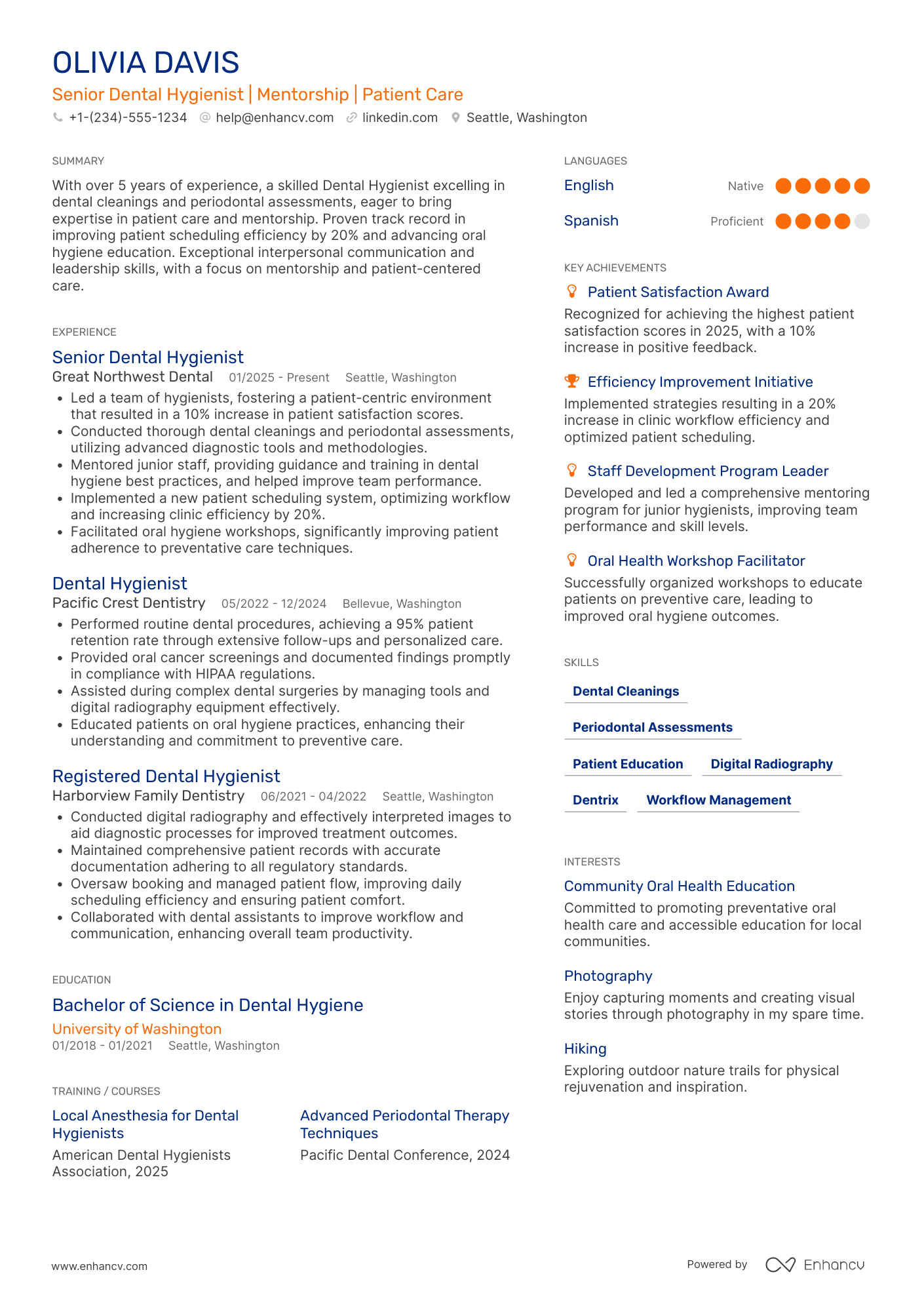 Senior Dental Hygienist Resume Example