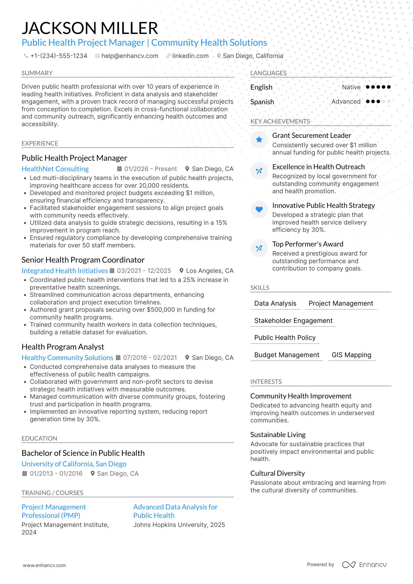 Public Health Resume Example