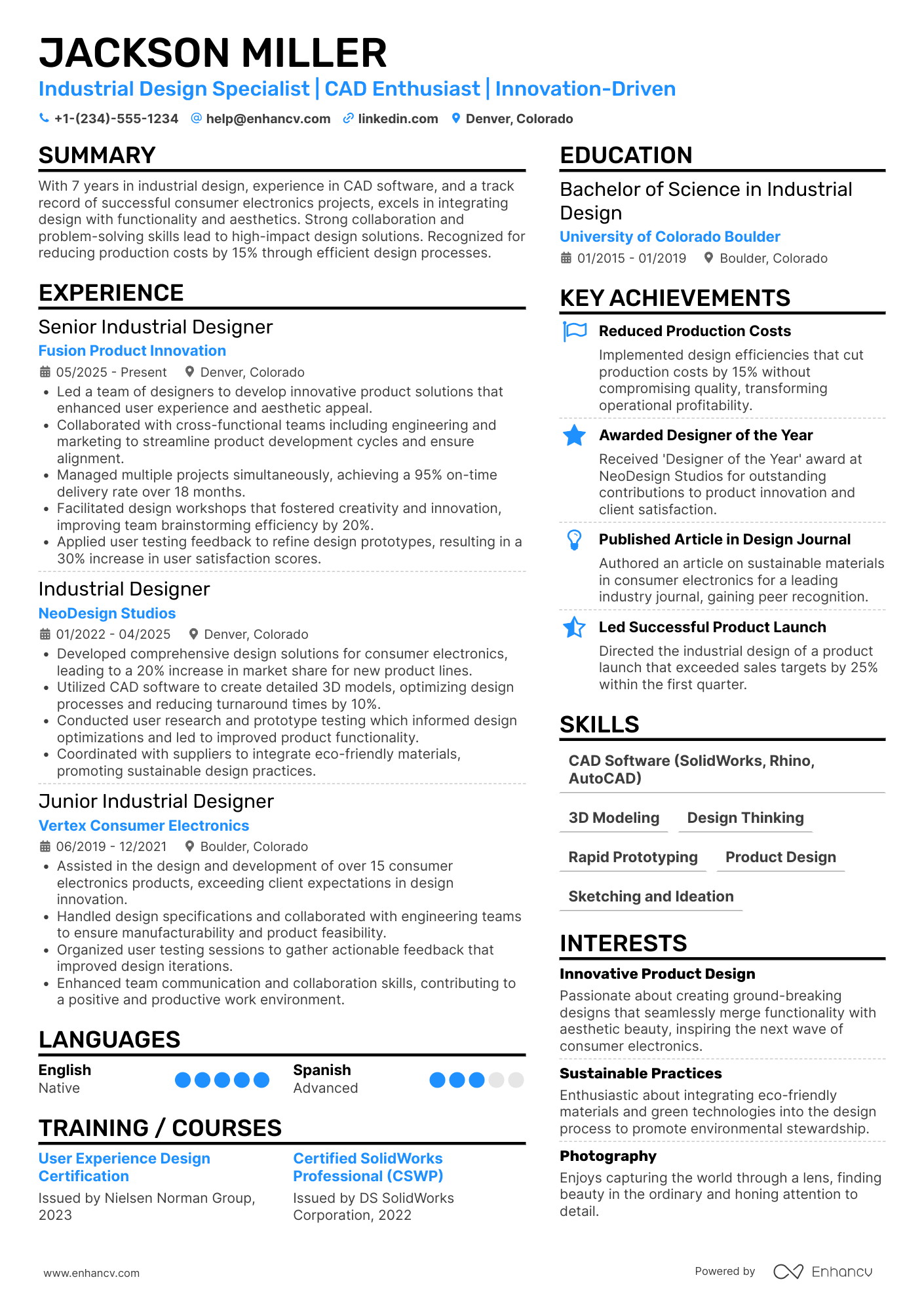 Industrial Design Specialist Resume Example