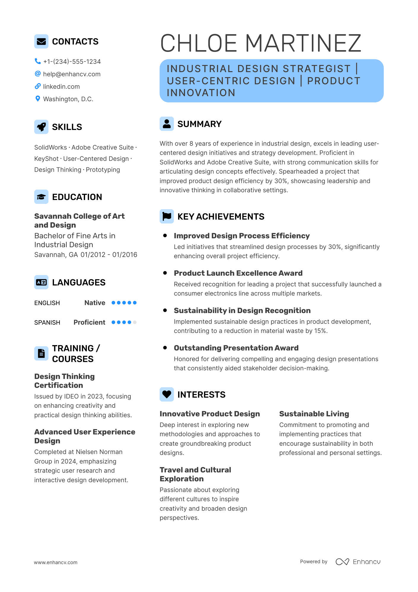 Industrial Design Strategist Resume Example