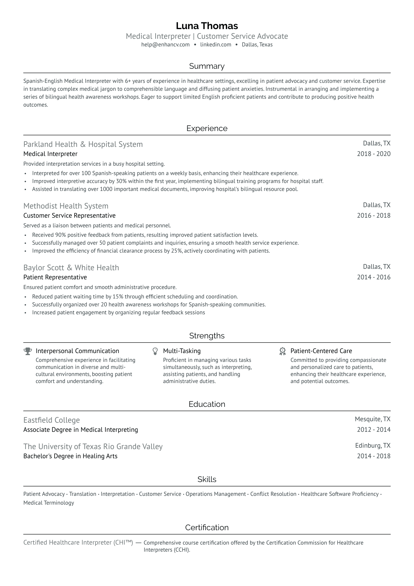 Spanish Interpreter Resume Example