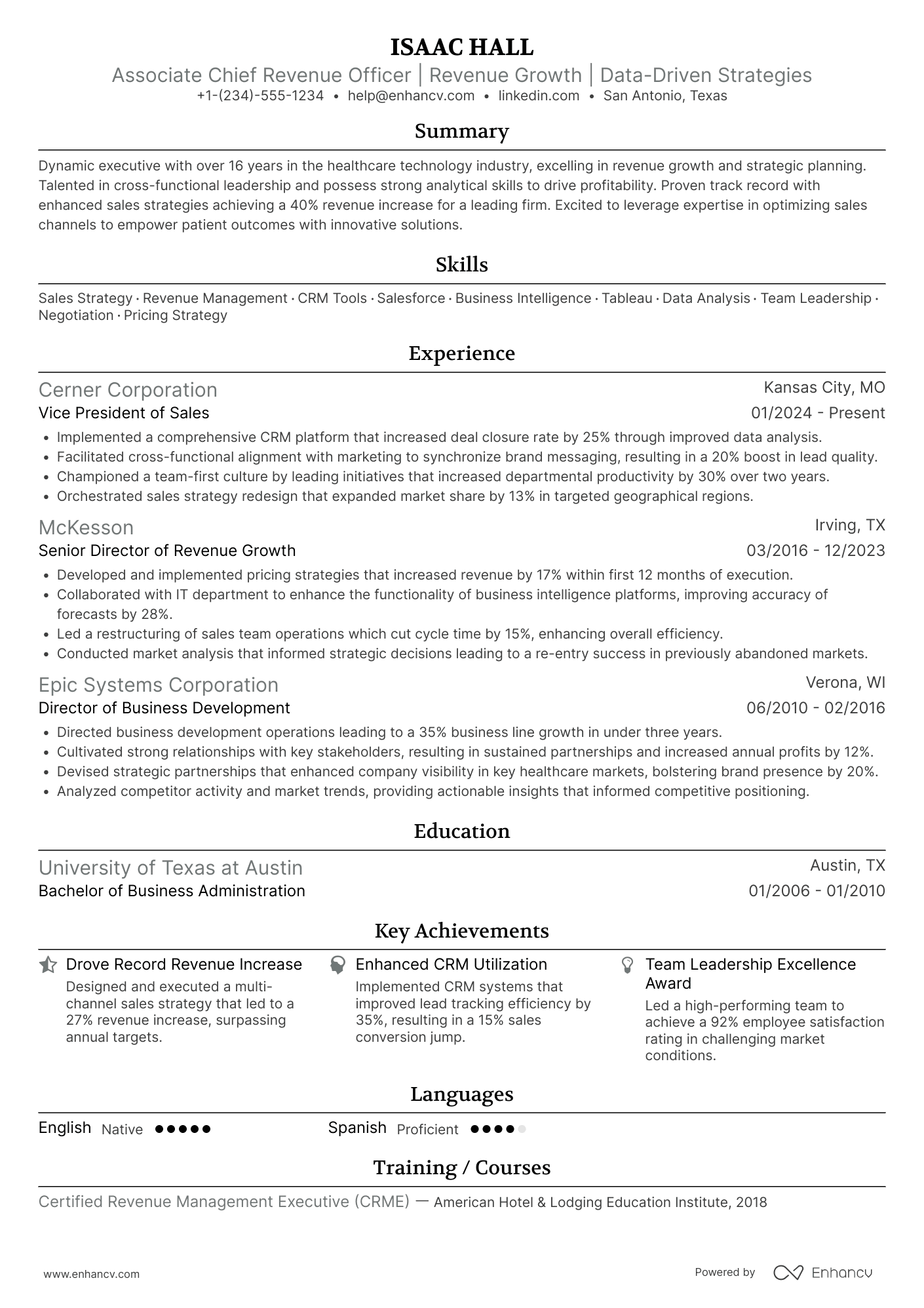 Associate Chief Revenue Officer Resume Example
