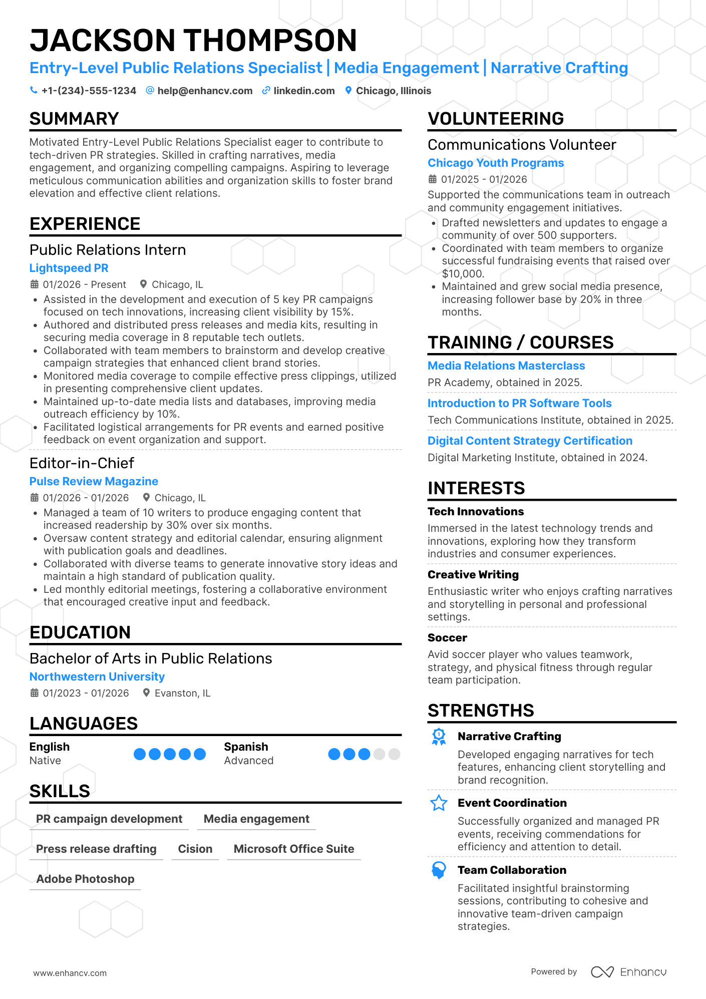 Entry Level Public Relations Specialist Resume Example