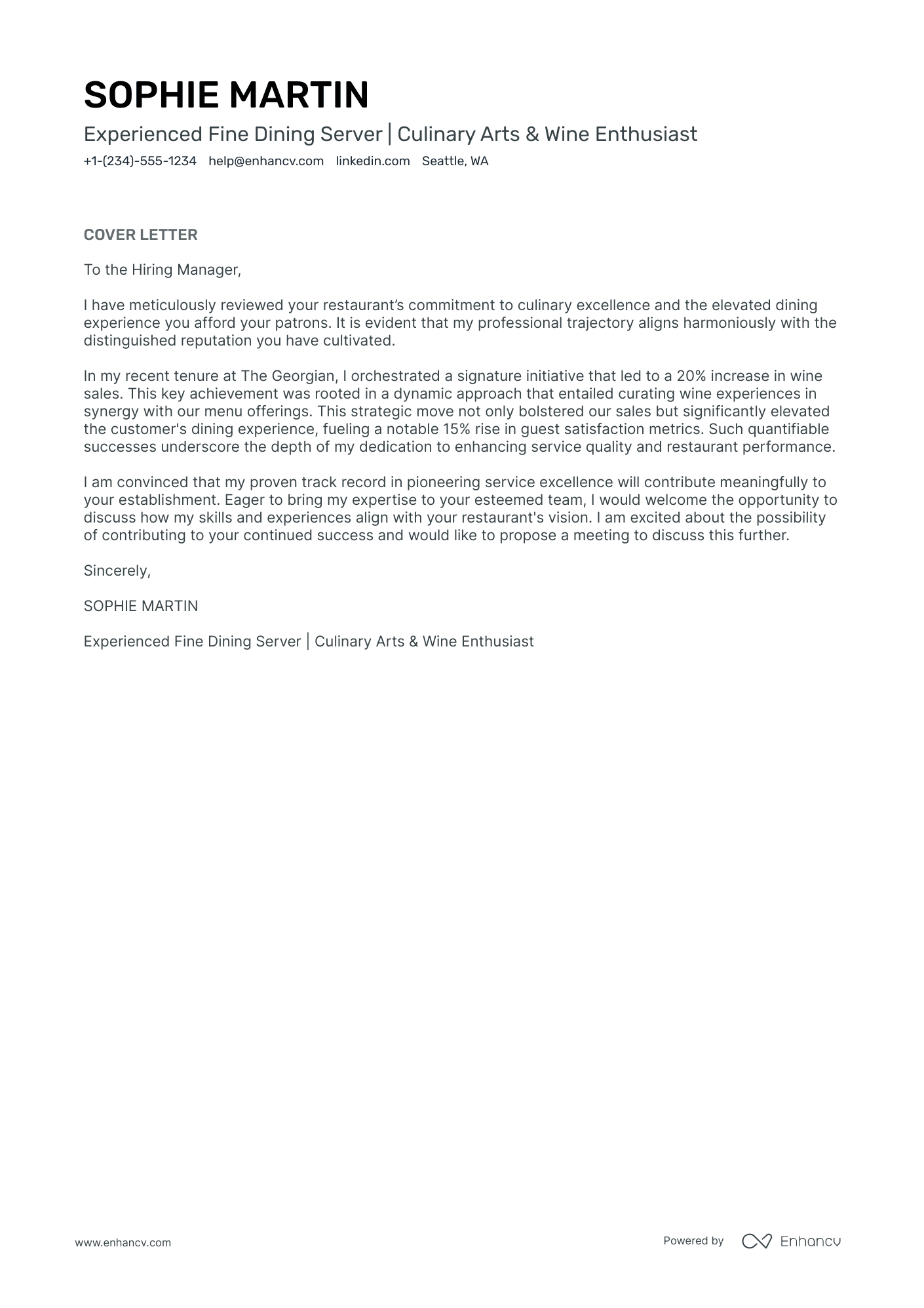 Fine Dining Server Resume Example