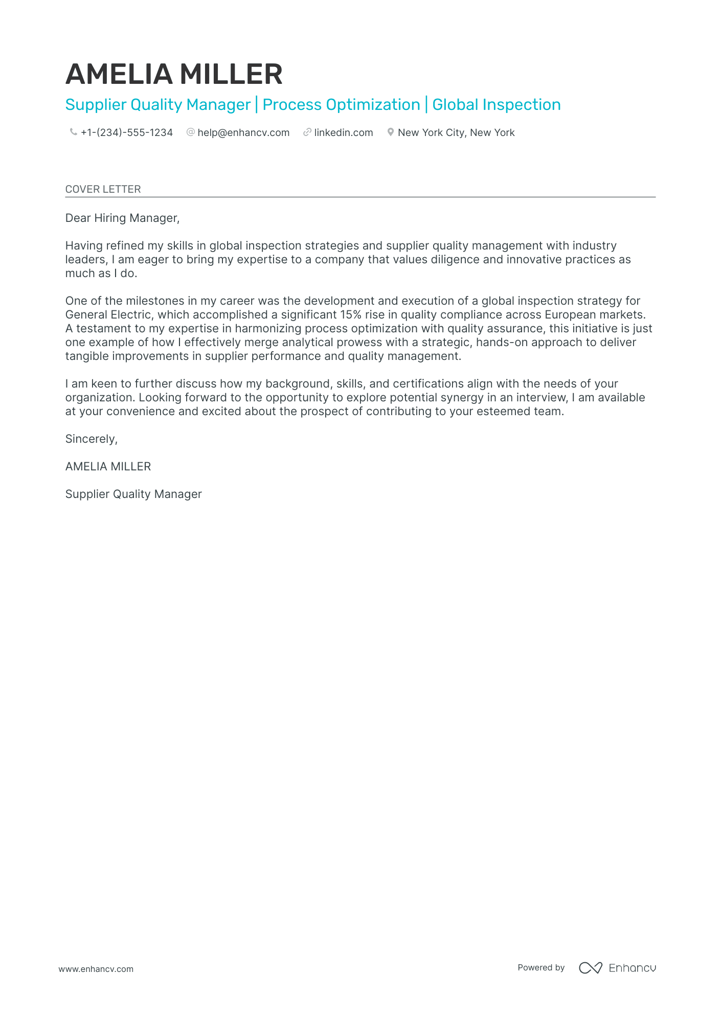 Supplier Quality Manager Resume Example