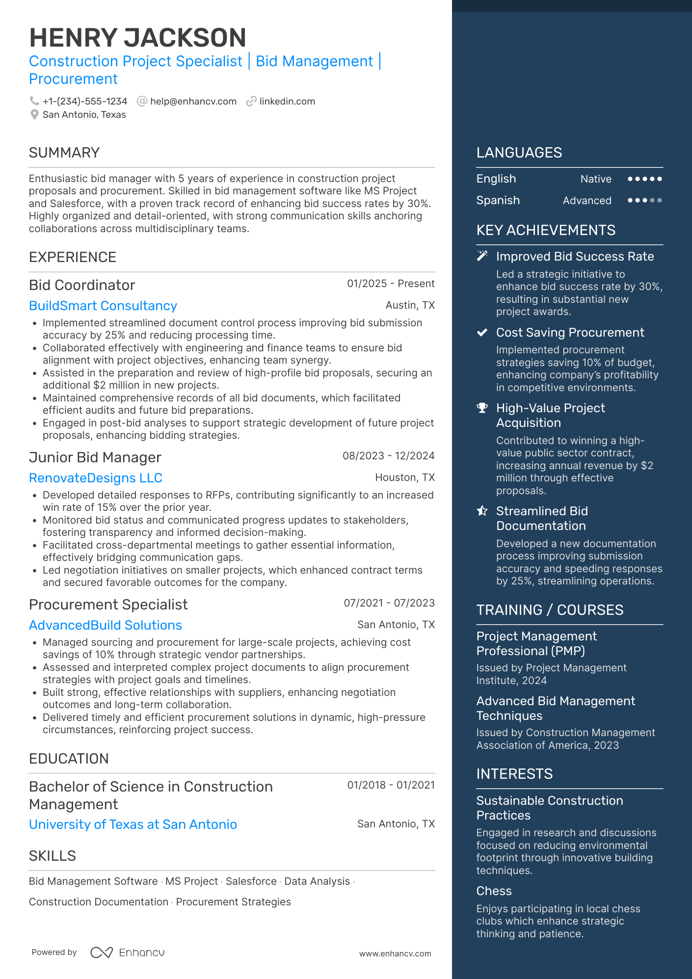 Associate Bid Manager Resume Example